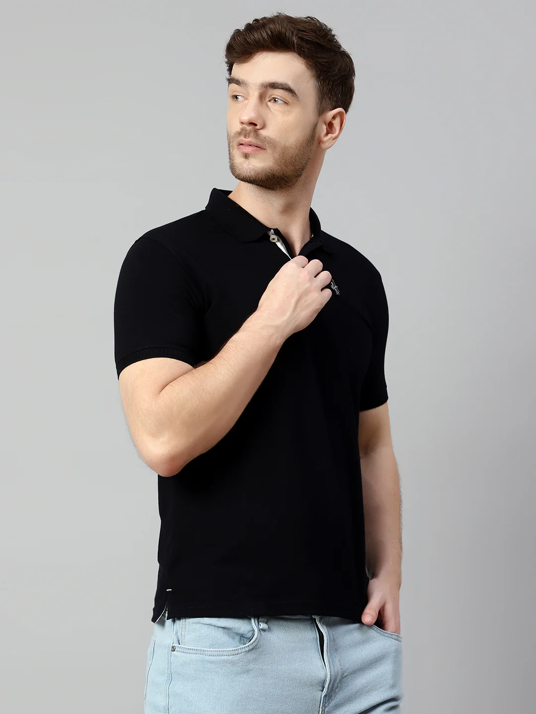 T-Shirt for Men | Breathable & Soft with Color Fastness Regular Fit Polo Neck Poly Cotton Fabric Solid Pattern - Image 3