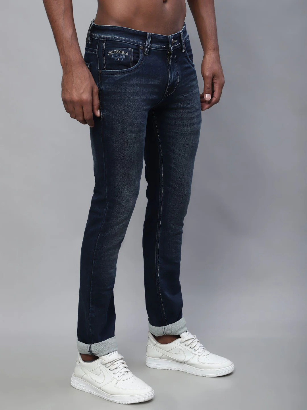 Denim Jeans for Men l Breathable & Soft with Color Fastness Ultra Narrow Fit Cotton Fabric Solid Pattern Button Closure - Image 4