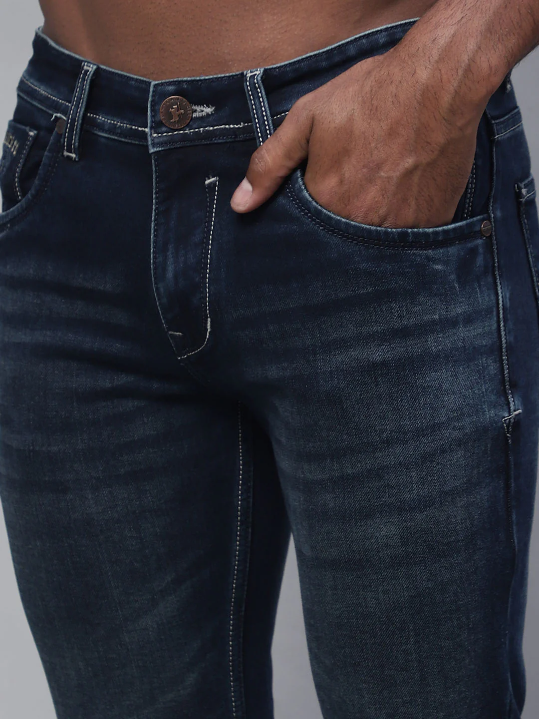 Denim Jeans for Men l Breathable & Soft with Color Fastness Ultra Narrow Fit Cotton Fabric Solid Pattern Button Closure - Image 6