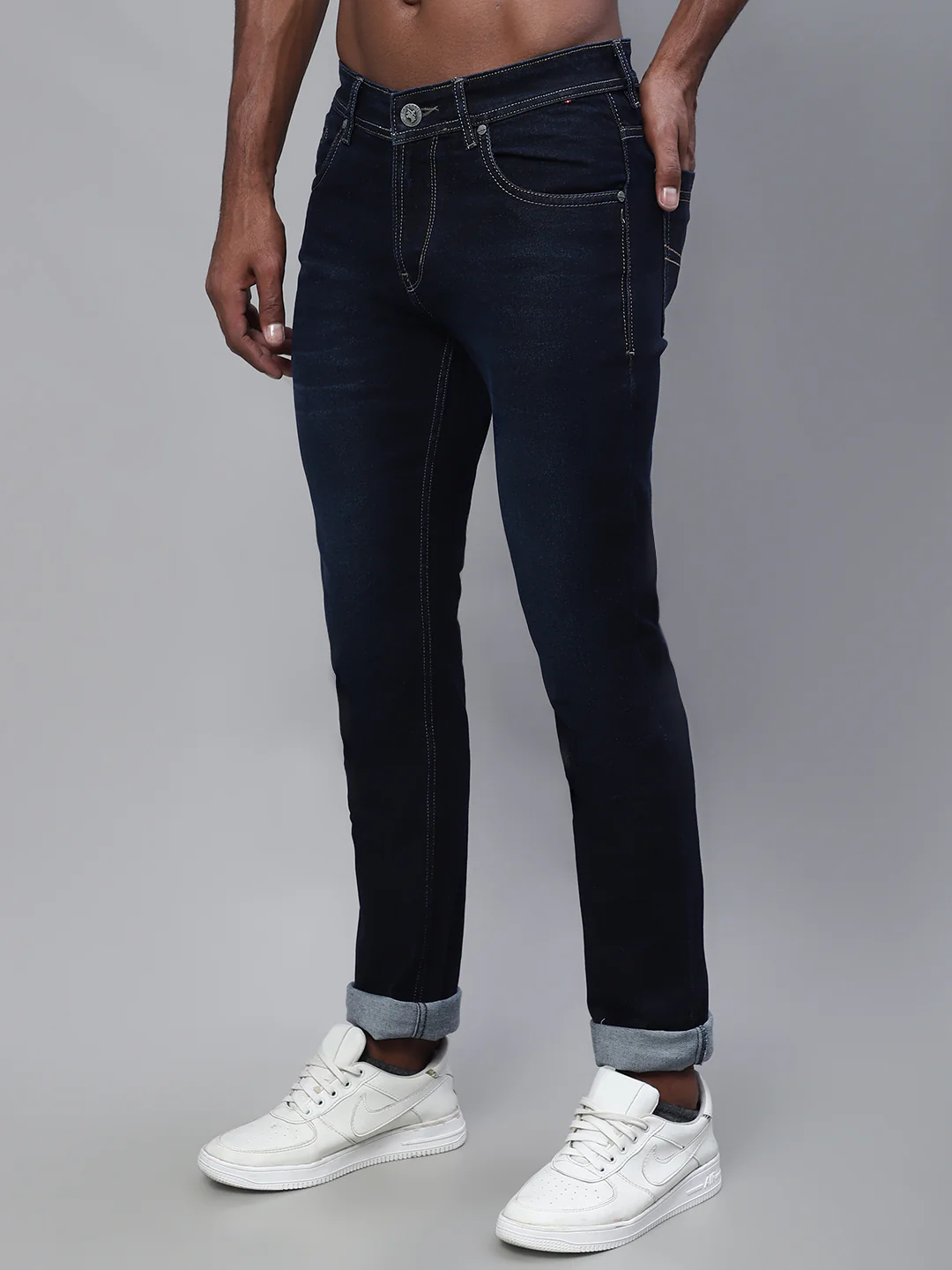 Denim Jeans for Men l Breathable & Soft with Color Fastness Ultra Narrow Fit Cotton Fabric Solid Pattern Button Closure - Image 3
