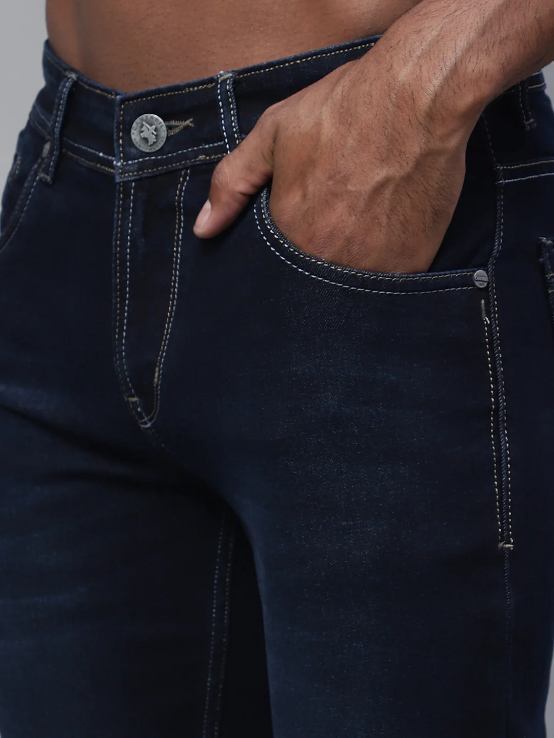 Denim Jeans for Men l Breathable & Soft with Color Fastness Ultra Narrow Fit Cotton Fabric Solid Pattern Button Closure - Image 6