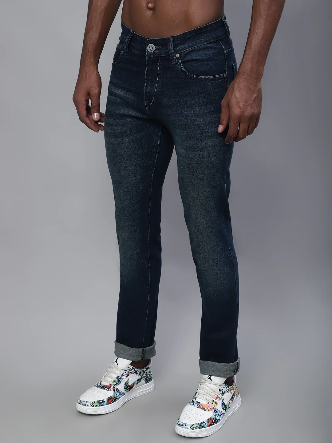 Denim Jeans for Men l Breathable & Soft with Color Fastness Ultra Narrow Fit Cotton Fabric Solid Pattern Button Closure - Image 3