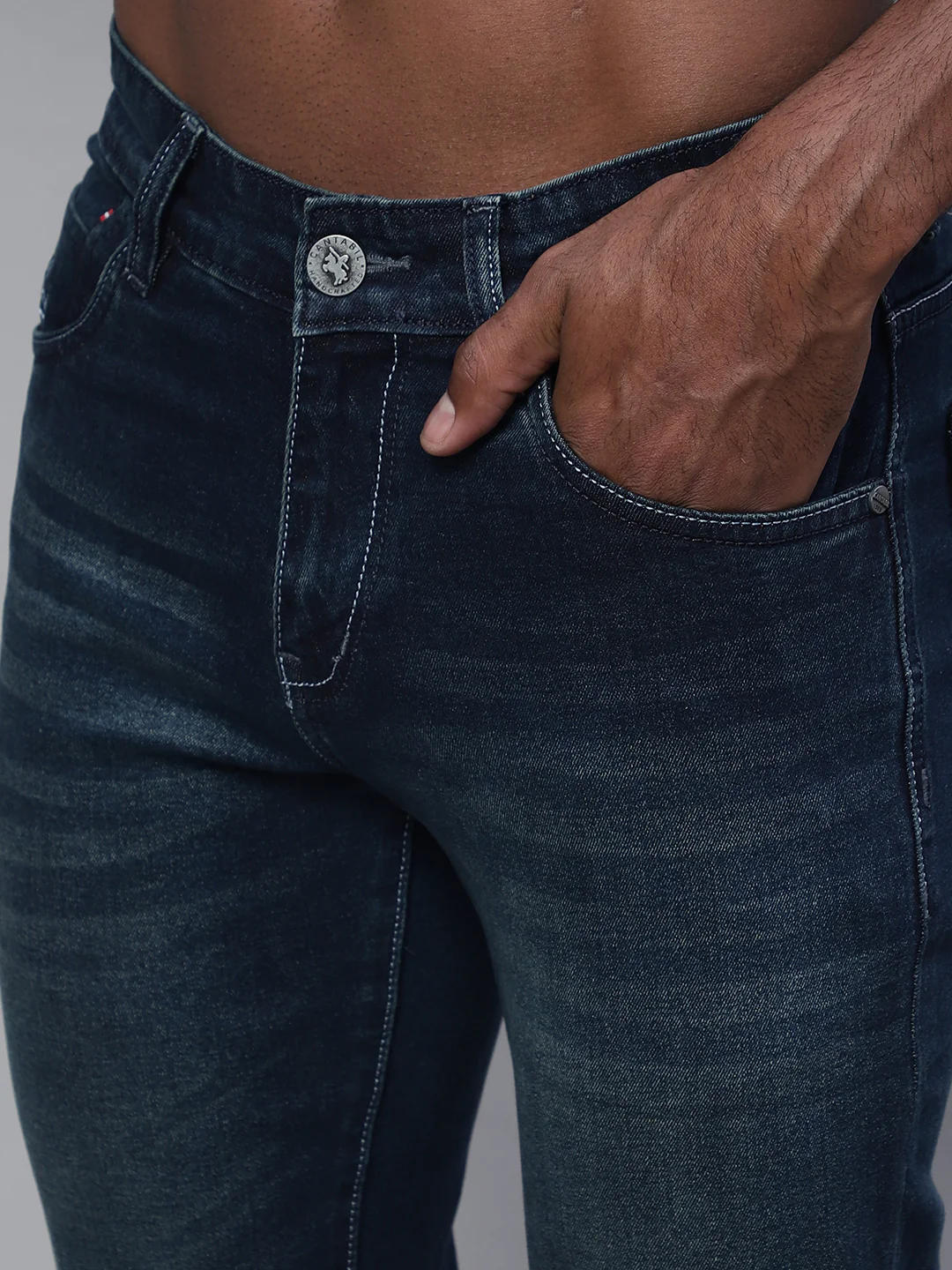 Denim Jeans for Men l Breathable & Soft with Color Fastness Ultra Narrow Fit Cotton Fabric Solid Pattern Button Closure - Image 6