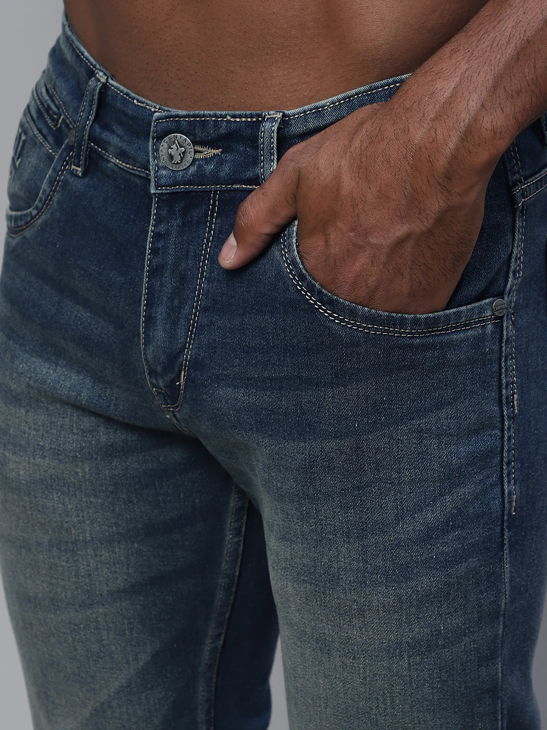 Denim Jeans for Men l Breathable & Soft with Color Fastness Ultra Narrow Fit Cotton Fabric Solid Pattern Button Closure - Image 6
