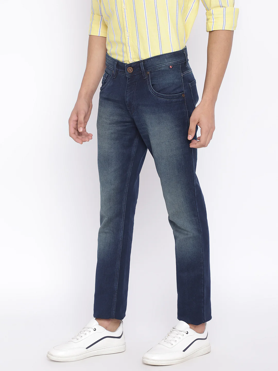 Denim Jeans for Men l Breathable & Soft with Color Fastness Ultra Narrow Fit Cotton Fabric Solid Pattern Button Closure - Image 2