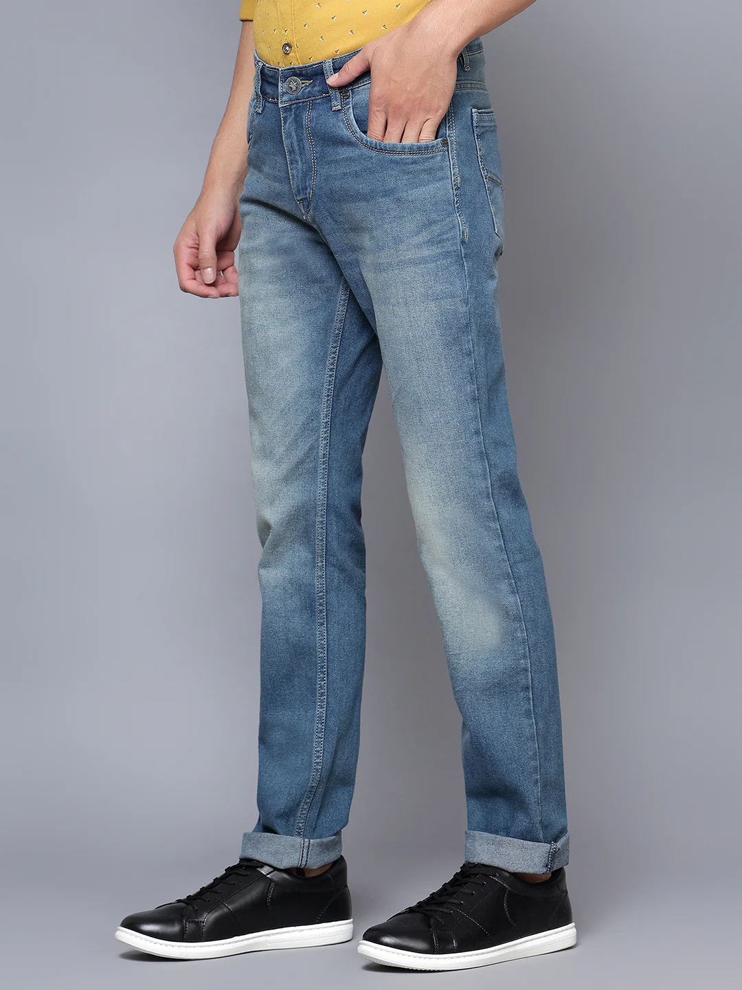 Denim Jeans for Men l Breathable & Soft with Color Fastness Ultra Narrow Fit Cotton Fabric Solid Pattern Button Closure - Image 3
