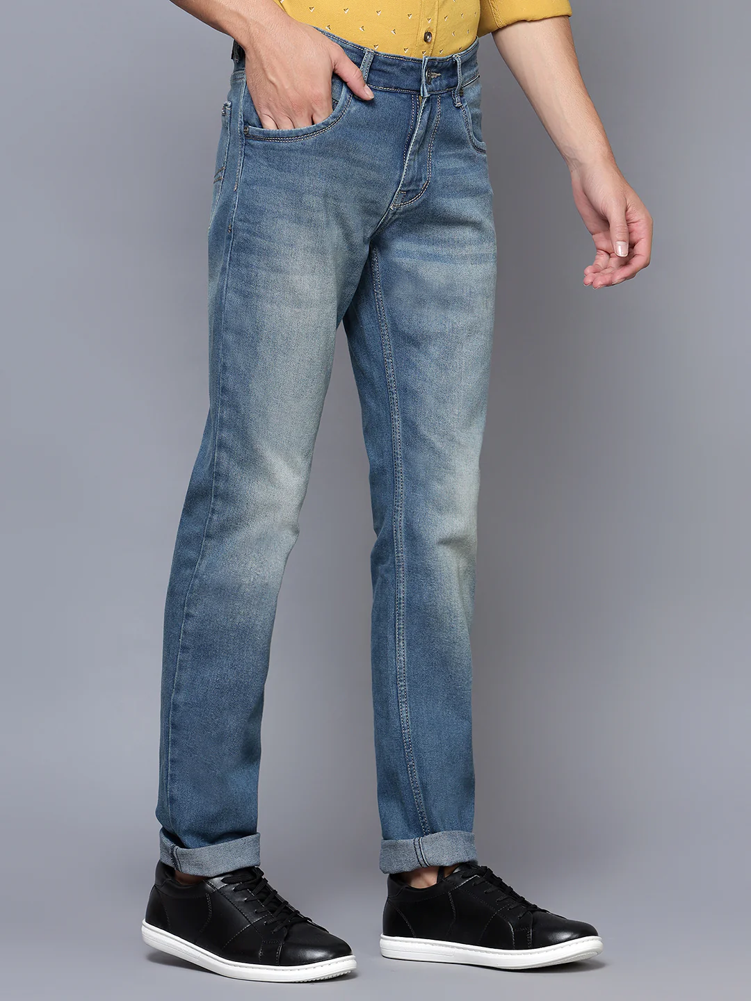 Denim Jeans for Men l Breathable & Soft with Color Fastness Ultra Narrow Fit Cotton Fabric Solid Pattern Button Closure - Image 4