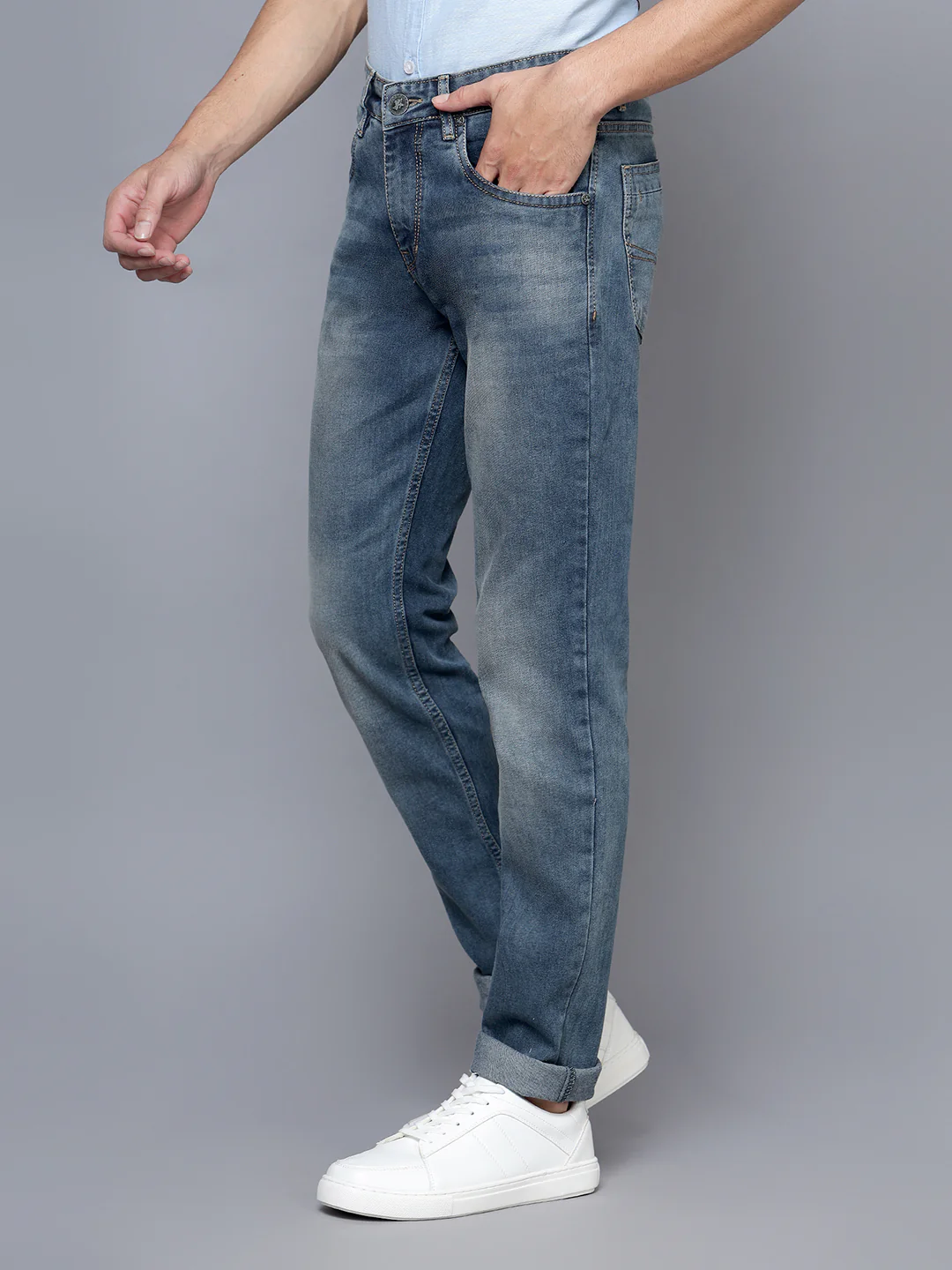 Denim Jeans for Men l Breathable & Soft with Color Fastness Ultra Narrow Fit Cotton Fabric Solid Pattern Button Closure - Image 3