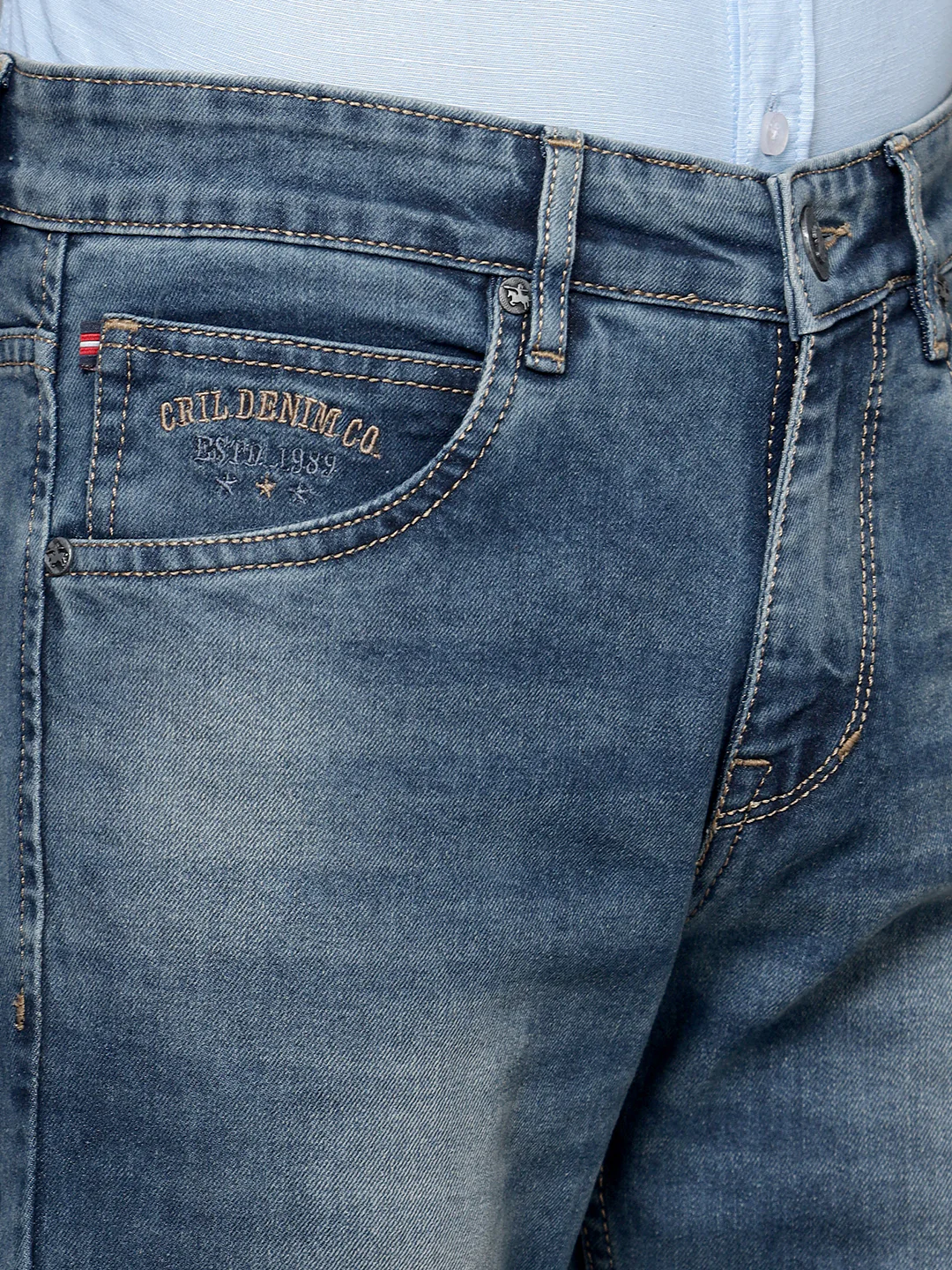 Denim Jeans for Men l Breathable & Soft with Color Fastness Ultra Narrow Fit Cotton Fabric Solid Pattern Button Closure - Image 5