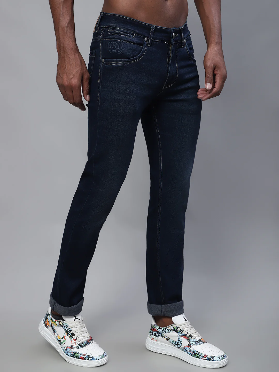 Denim Jeans for Men l Breathable & Soft with Color Fastness Ultra Narrow Fit Cotton Fabric Solid Pattern Button Closure - Image 4