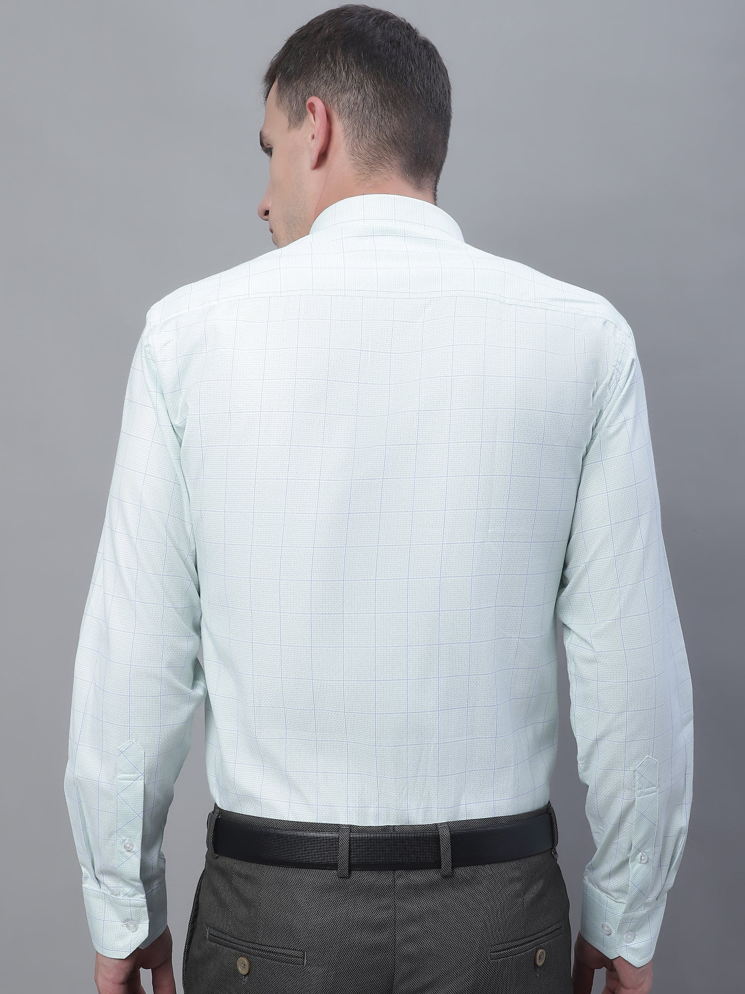 Men's Light Green Formal Medium Checks Textured Full Sleeve Shirt - Image 2