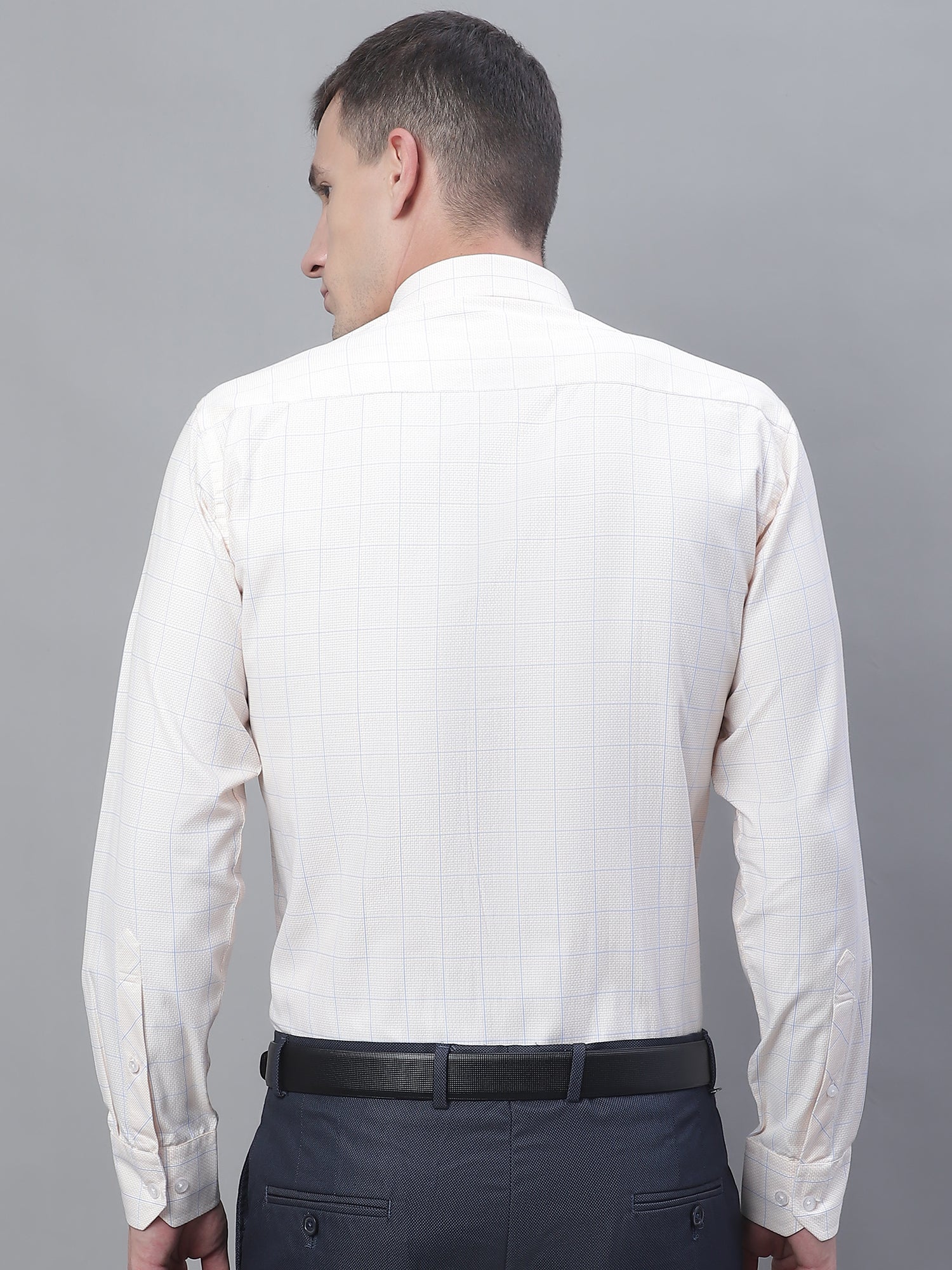 Men's Light Yellow Formal Medium Checks Textured Full Sleeve Shirt - Image 2