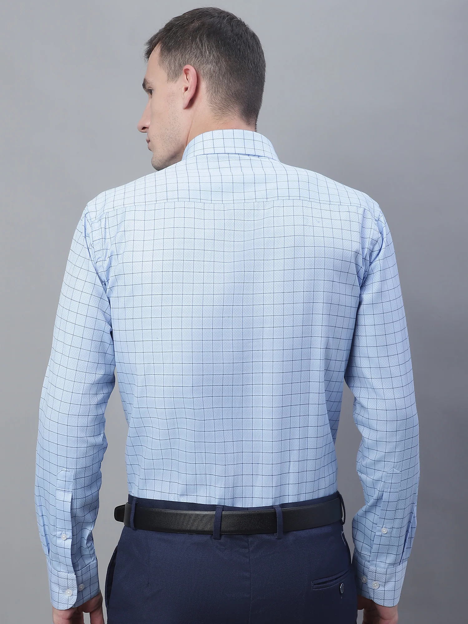 Men's Light Blue Formal Medium Checks Textured Full Sleeve Shirt - Image 2