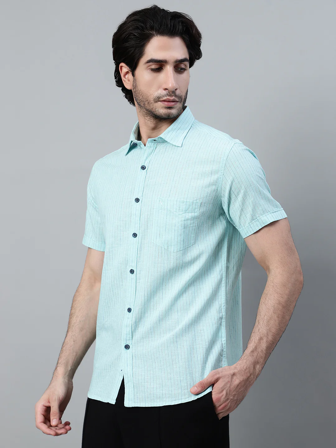 Casual Shirt for Men | Breathable & Soft with Color Fastness Regular Fit Spread Collar Neck Cotton Fabric Striped Pattern - Image 3