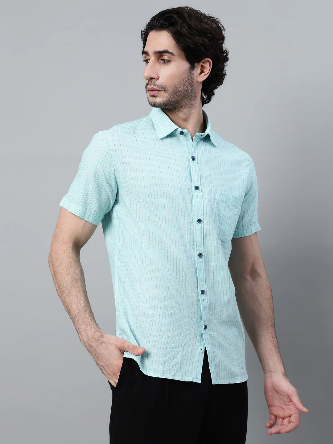 Casual Shirt for Men | Breathable & Soft with Color Fastness Regular Fit Spread Collar Neck Cotton Fabric Striped Pattern - Image 4