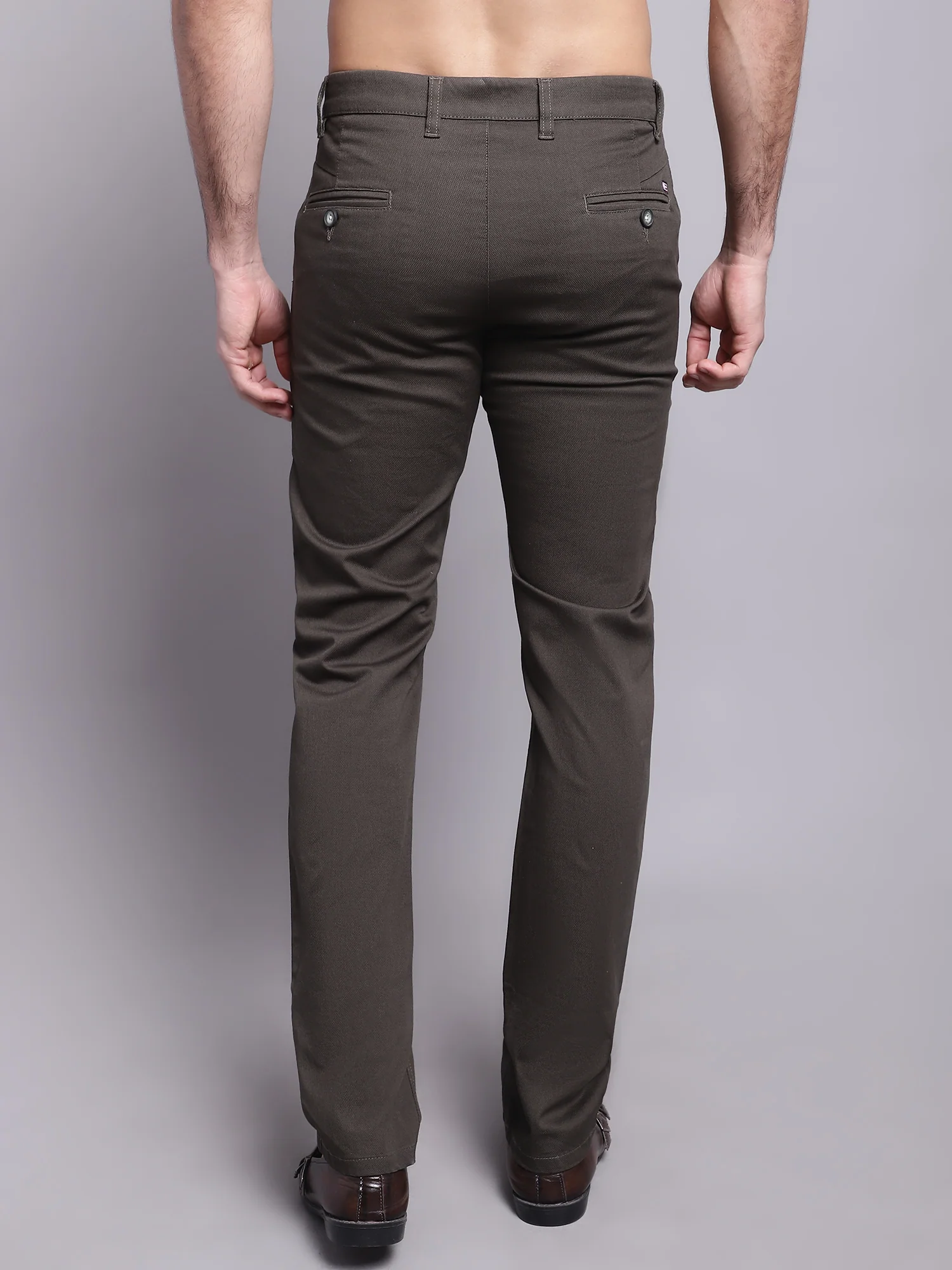 Men's Casual Flat front Military Green  Trousers - Image 2