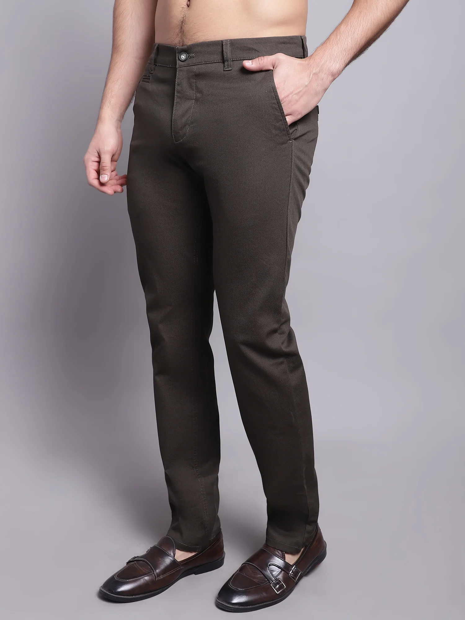 Men's Casual Flat front Military Green  Trousers - Image 3