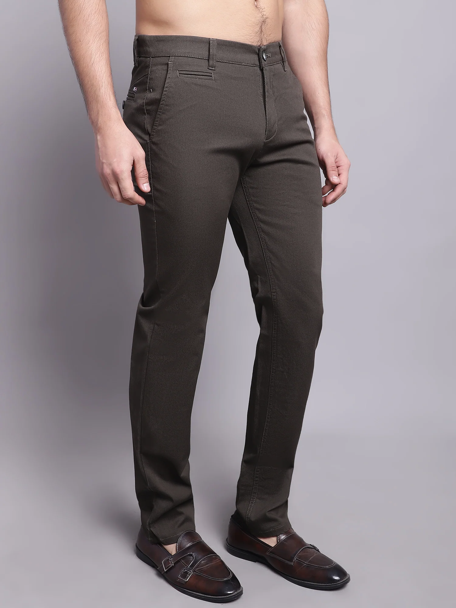 Men's Casual Flat front Military Green  Trousers - Image 4