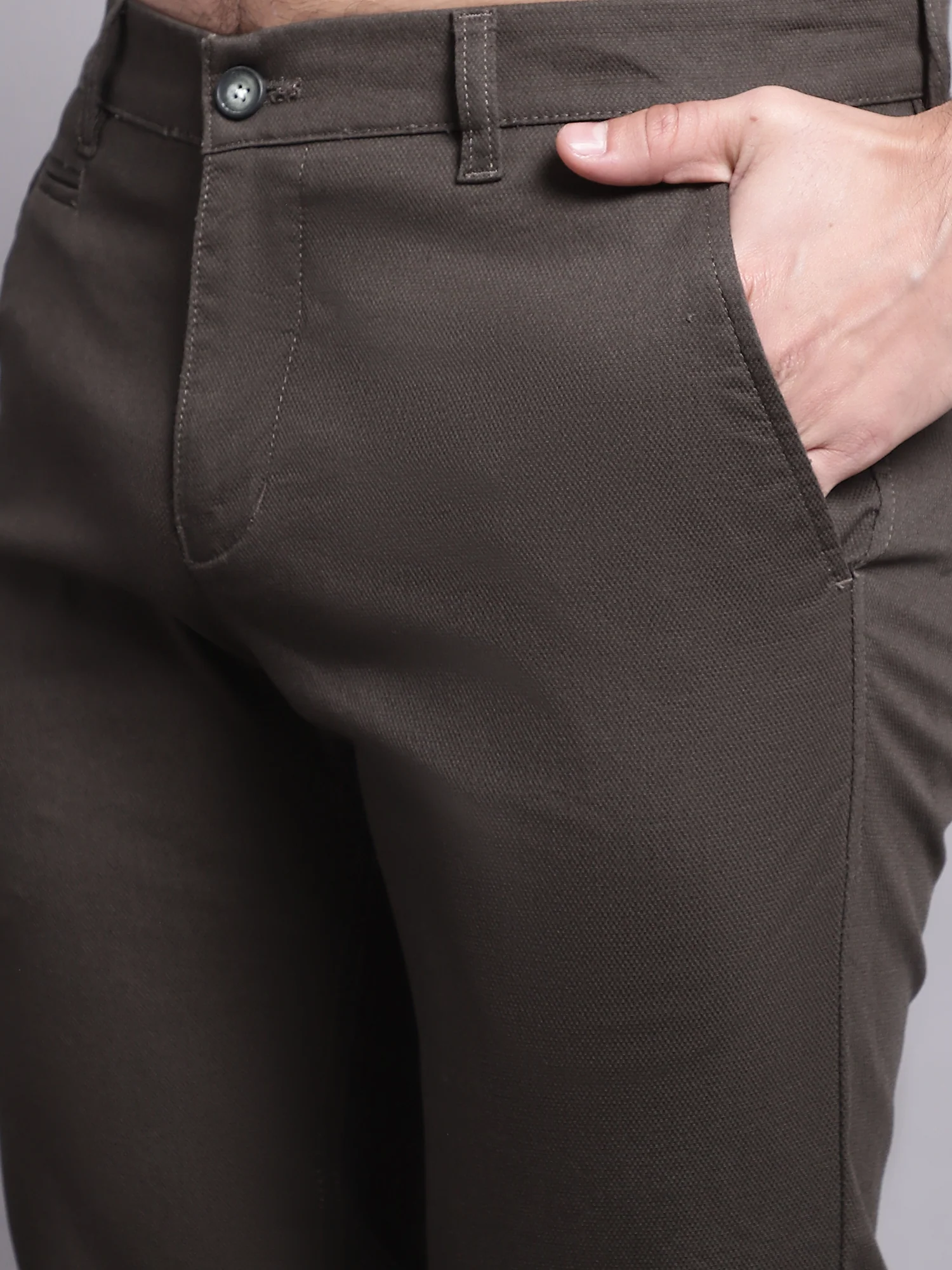 Men's Casual Flat front Military Green  Trousers - Image 6