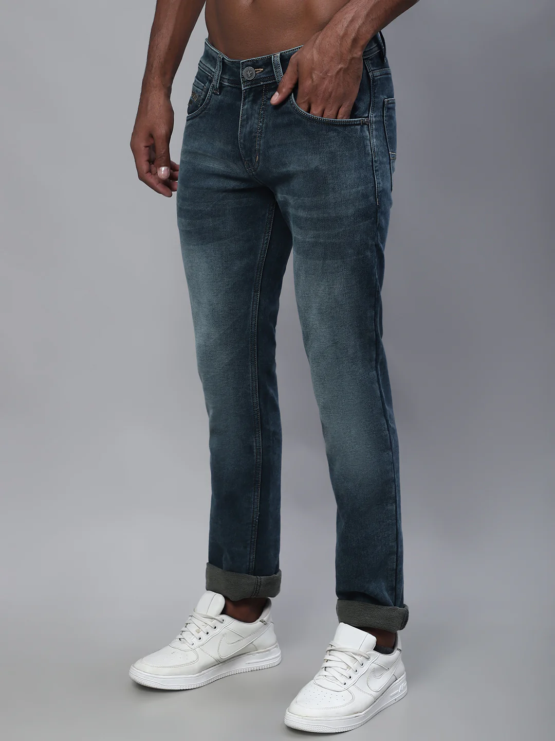 Denim Jeans for Men l Breathable & Soft with Color Fastness Ultra Narrow Fit Cotton Fabric Solid Pattern Button Closure - Image 3