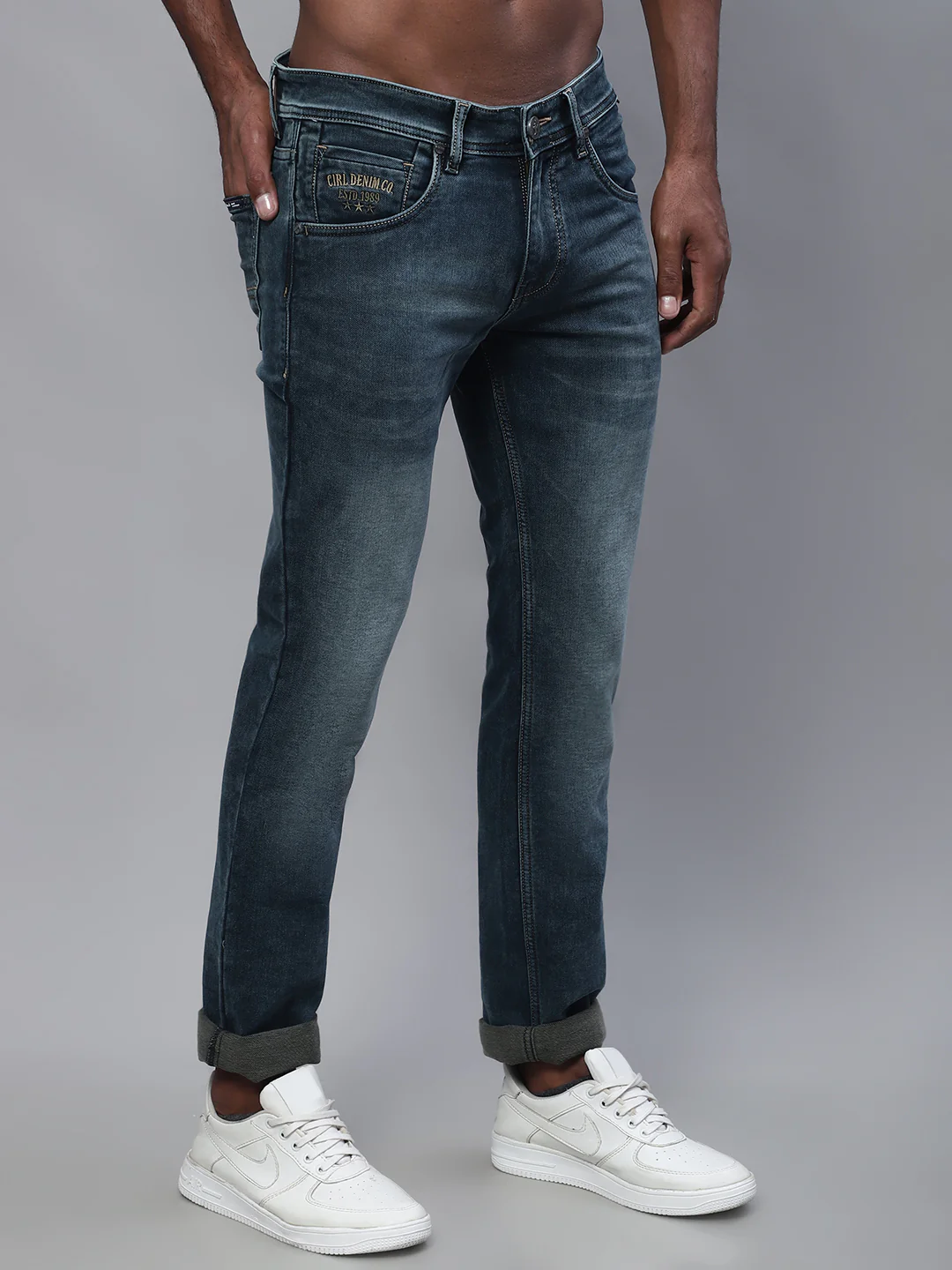 Denim Jeans for Men l Breathable & Soft with Color Fastness Ultra Narrow Fit Cotton Fabric Solid Pattern Button Closure - Image 4
