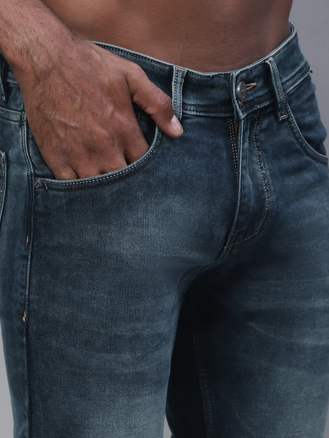 Denim Jeans for Men l Breathable & Soft with Color Fastness Ultra Narrow Fit Cotton Fabric Solid Pattern Button Closure - Image 6