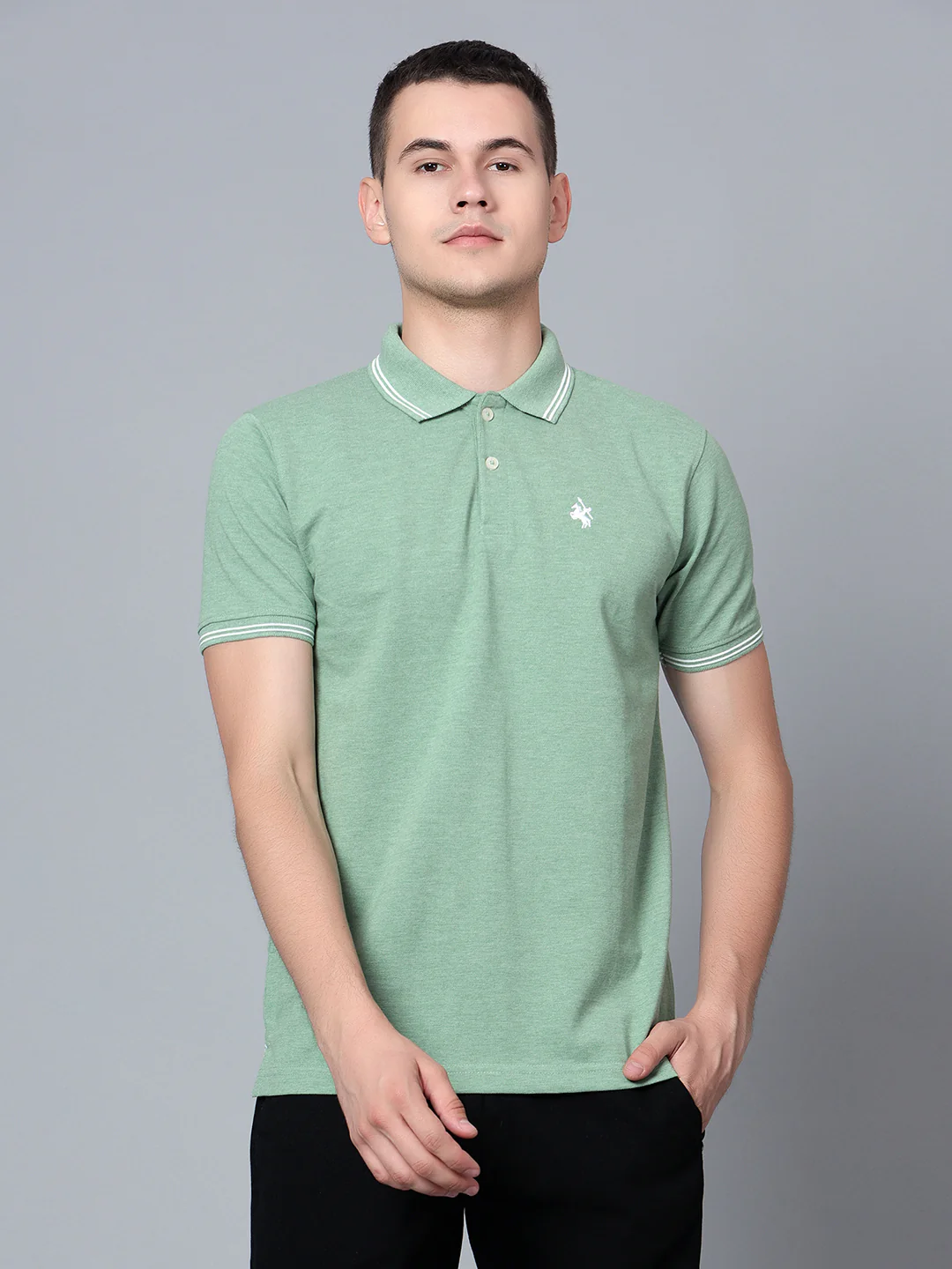 T-Shirt for Men | Breathable & Soft with Color Fastness Regular Fit Polo Neck Poly Cotton Fabric Solid Pattern - Image 2