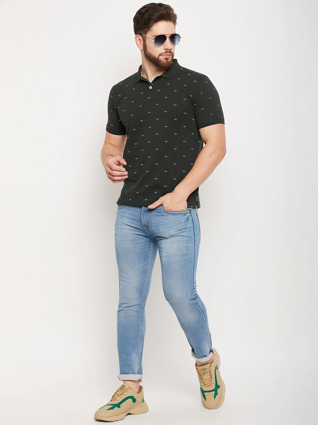 T-Shirt for Men | Breathable & Soft with Color Fastness Regular Fit Polo Neck Poly Cotton Fabric Printed Pattern - Image 2