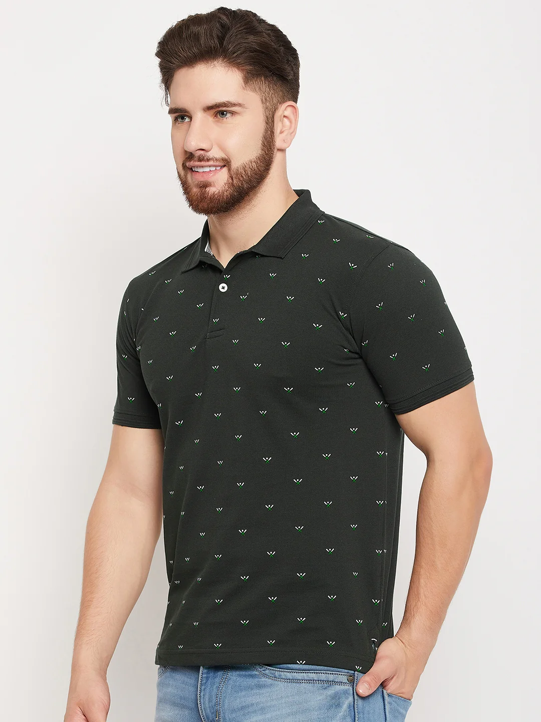 T-Shirt for Men | Breathable & Soft with Color Fastness Regular Fit Polo Neck Poly Cotton Fabric Printed Pattern - Image 3