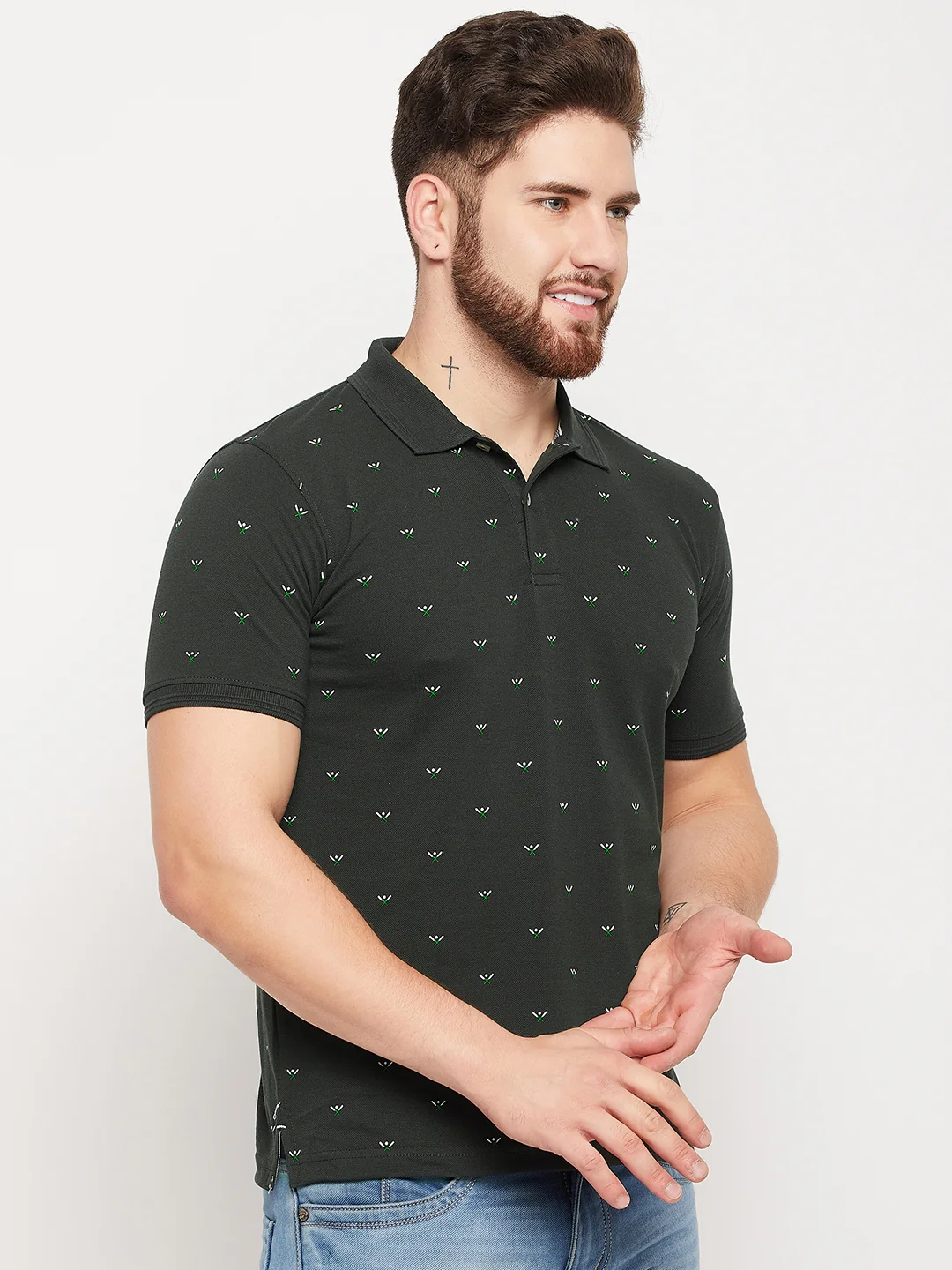 T-Shirt for Men | Breathable & Soft with Color Fastness Regular Fit Polo Neck Poly Cotton Fabric Printed Pattern - Image 4