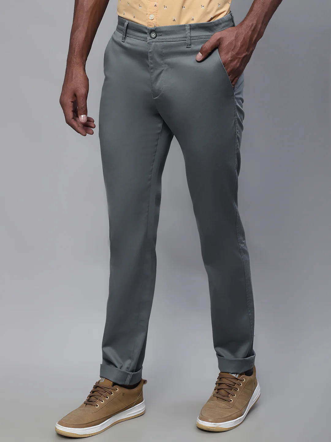 Men's Casual Flat front Light Green  Trousers - Image 3