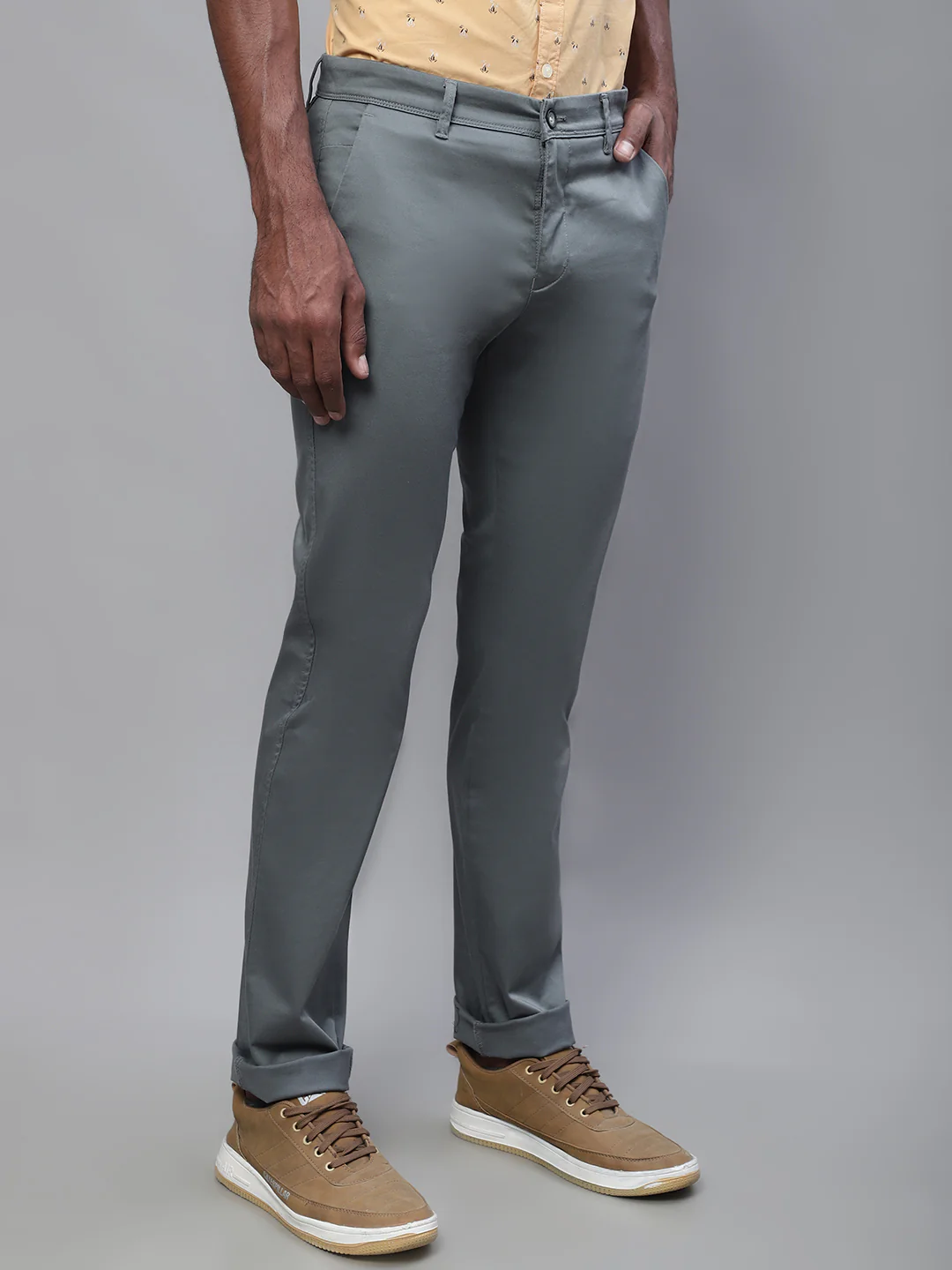 Men's Casual Flat front Light Green  Trousers - Image 4