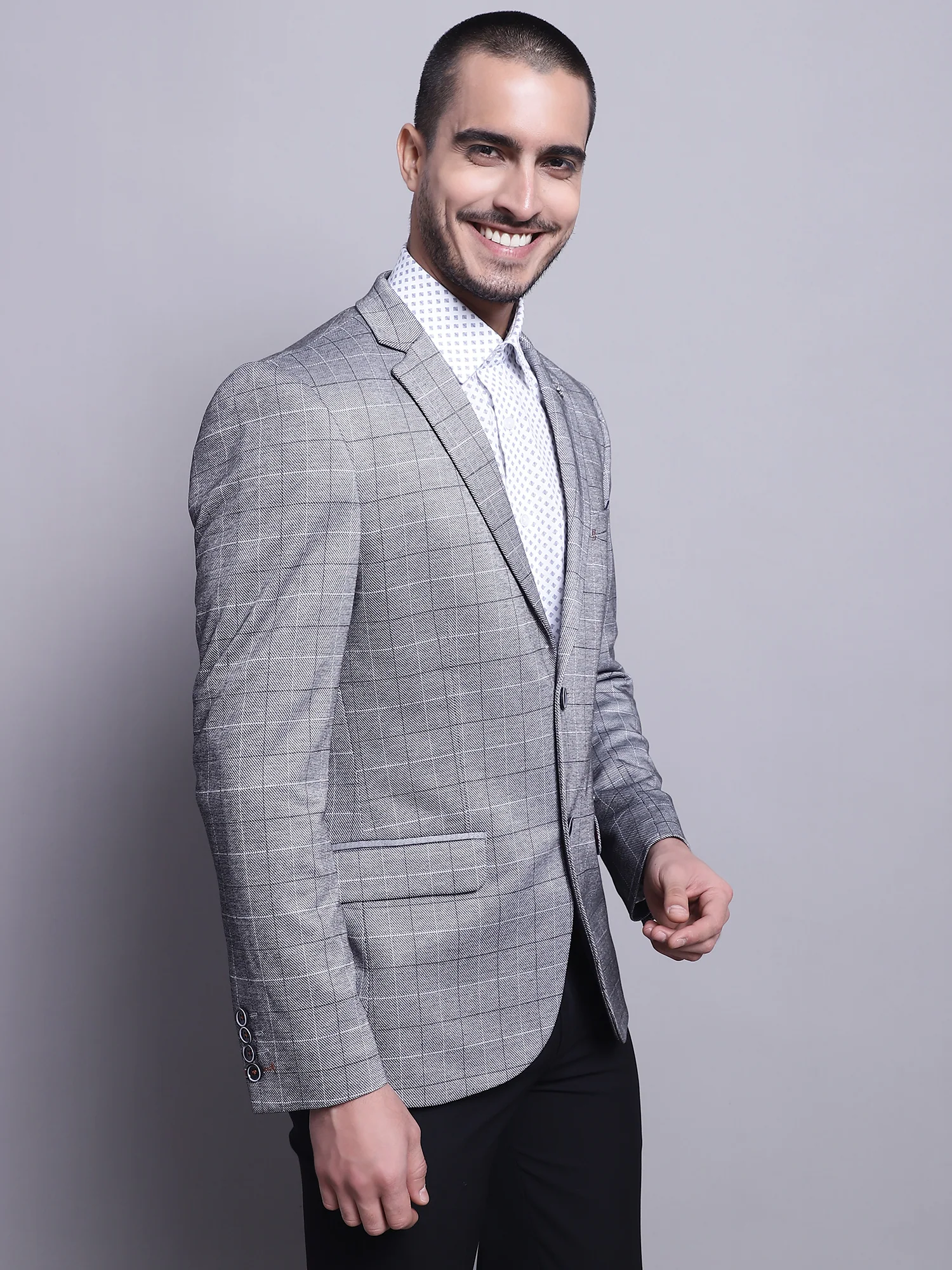 Blazer for Men | Premium Casual Blazer Slim Fit Notched Collar Terry Rayon Fabric Checkered Pattern - Image 4