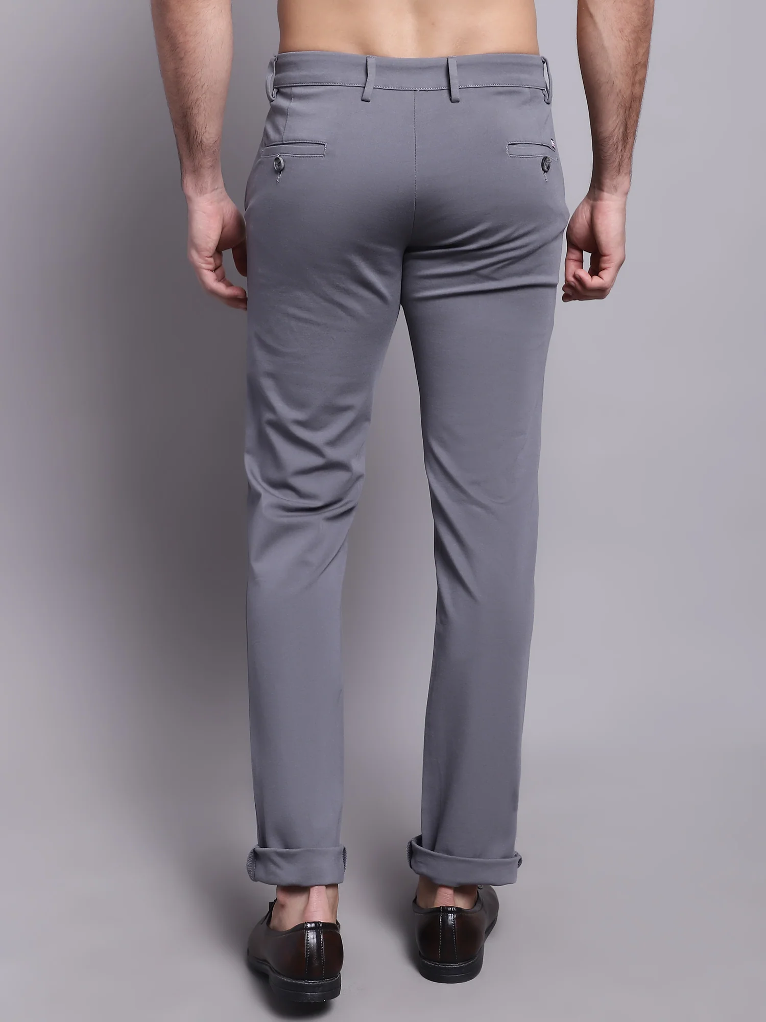 Men's Casual Flat front Grey  Trousers - Image 2