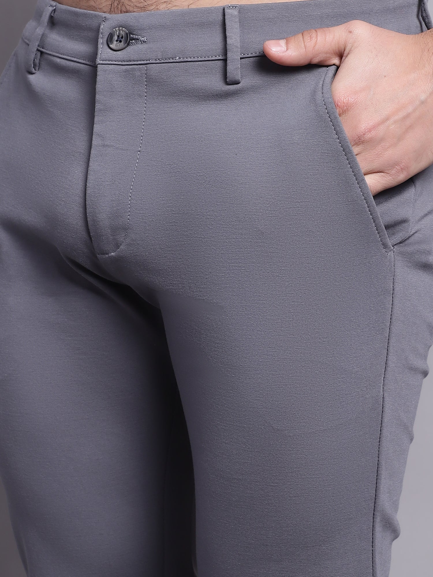 Men's Casual Flat front Grey  Trousers - Image 6