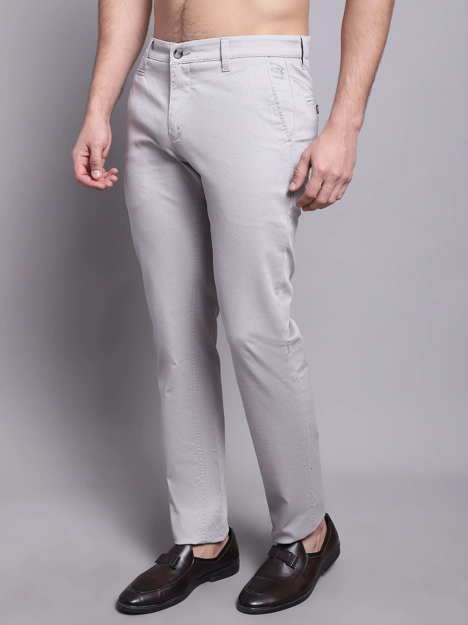 Men's Casual Flat front Light Grey  Trousers - Image 3