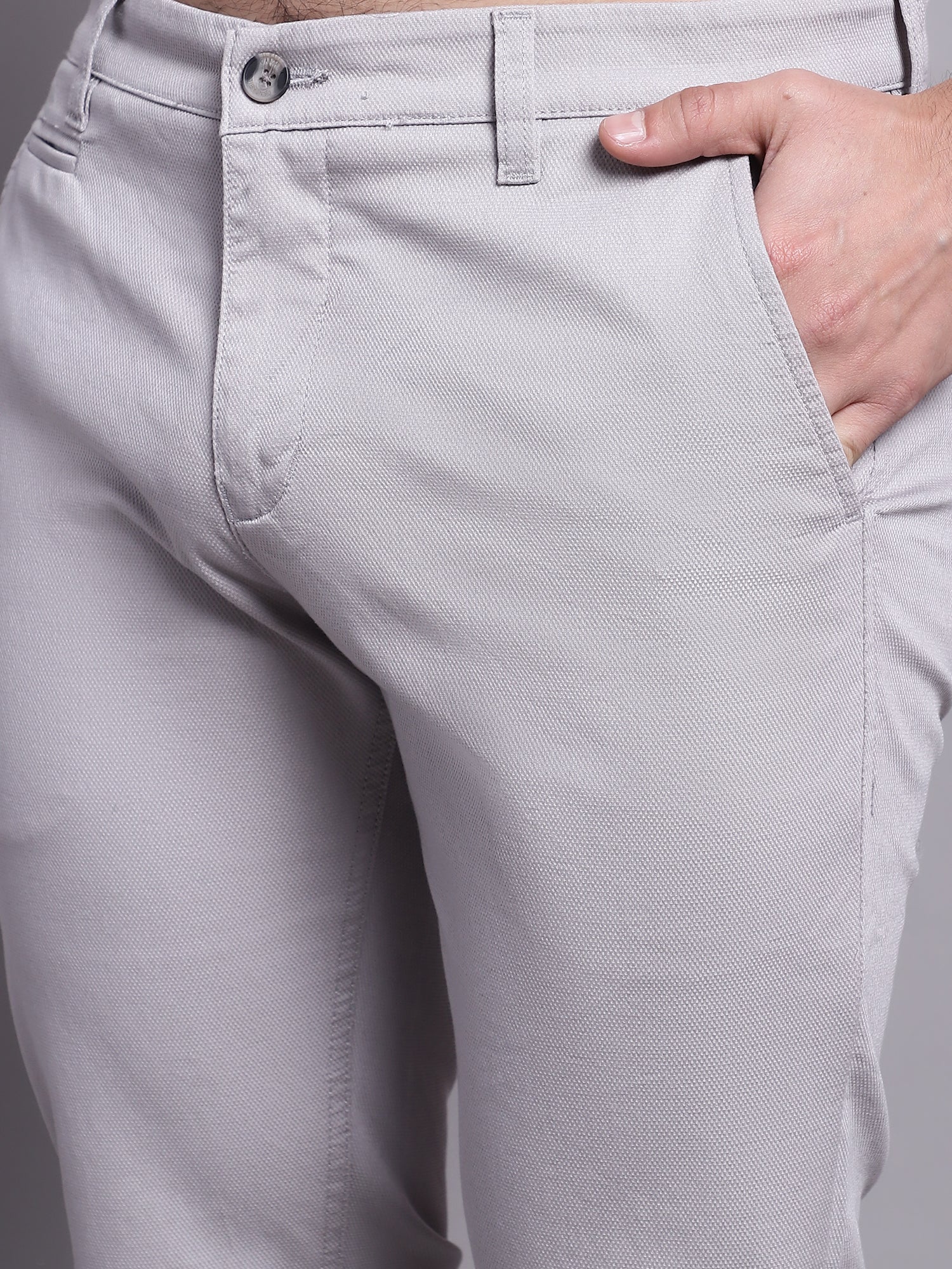 Men's Casual Flat front Light Grey  Trousers - Image 6