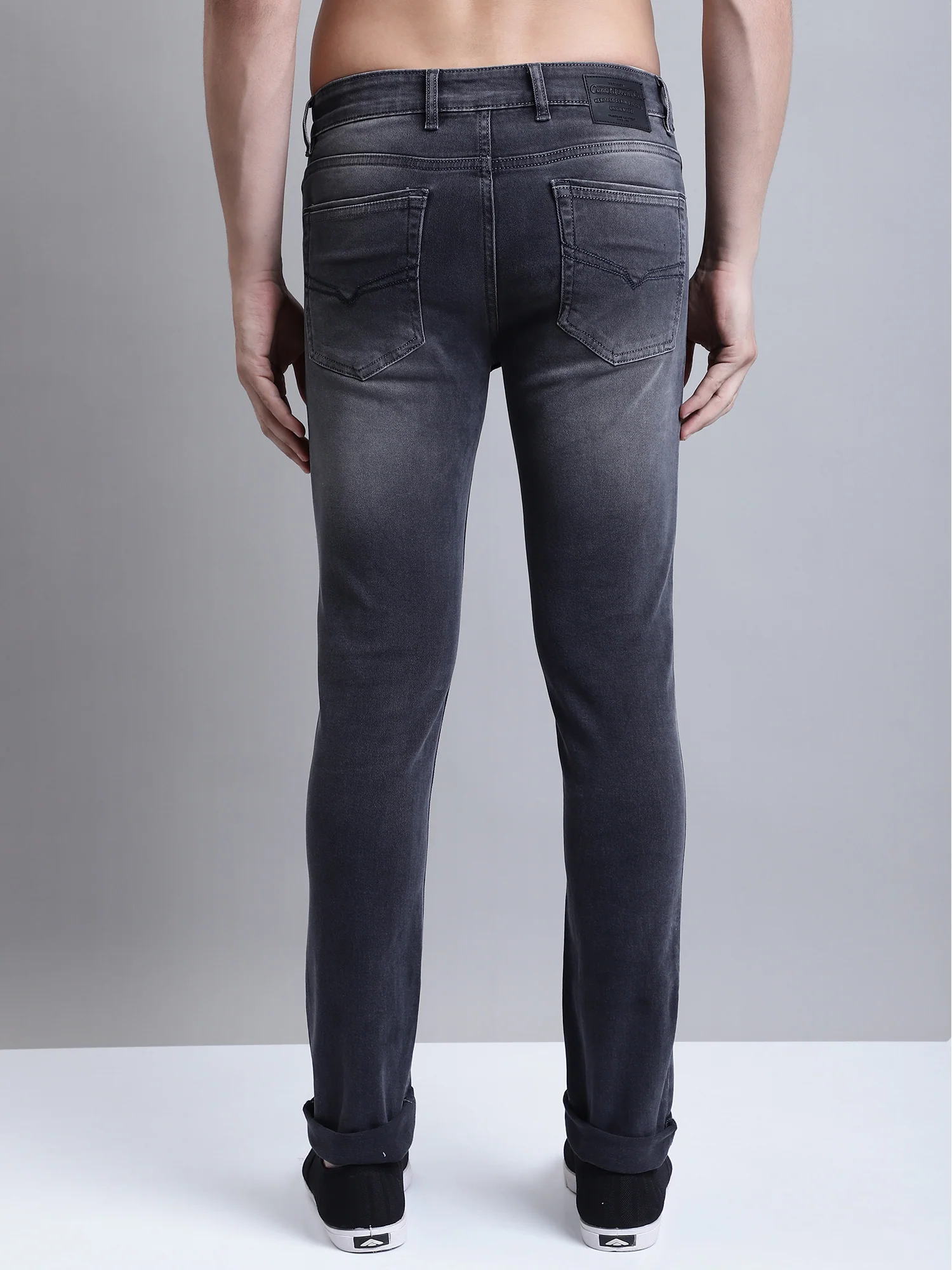 Denim Jeans for Men l Breathable & Soft with Color Fastness Ultra Narrow Fit Cotton Fabric Solid Pattern Button Closure - Image 4