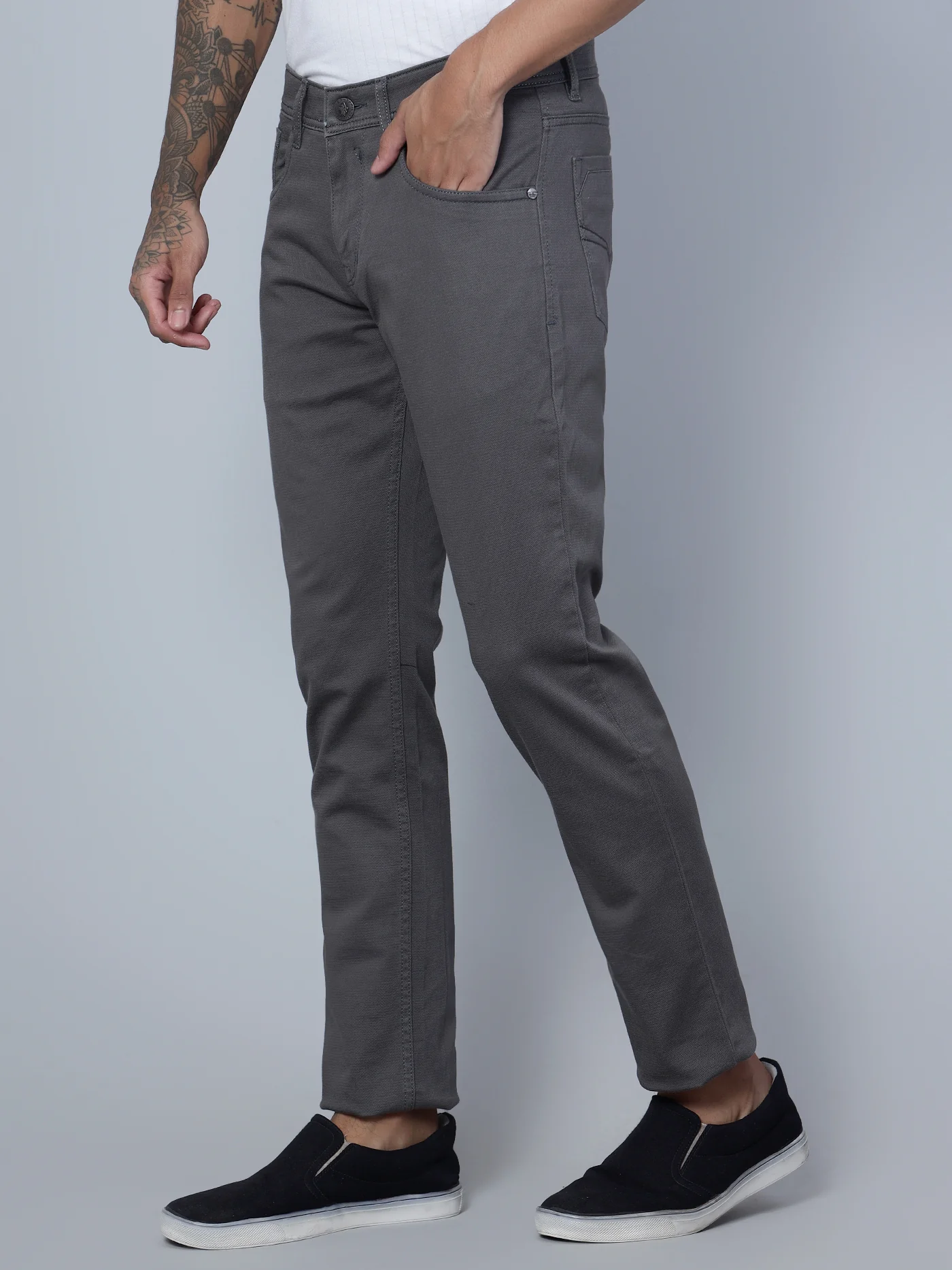 Men's Casual Flat front Grey  Trousers - Image 2
