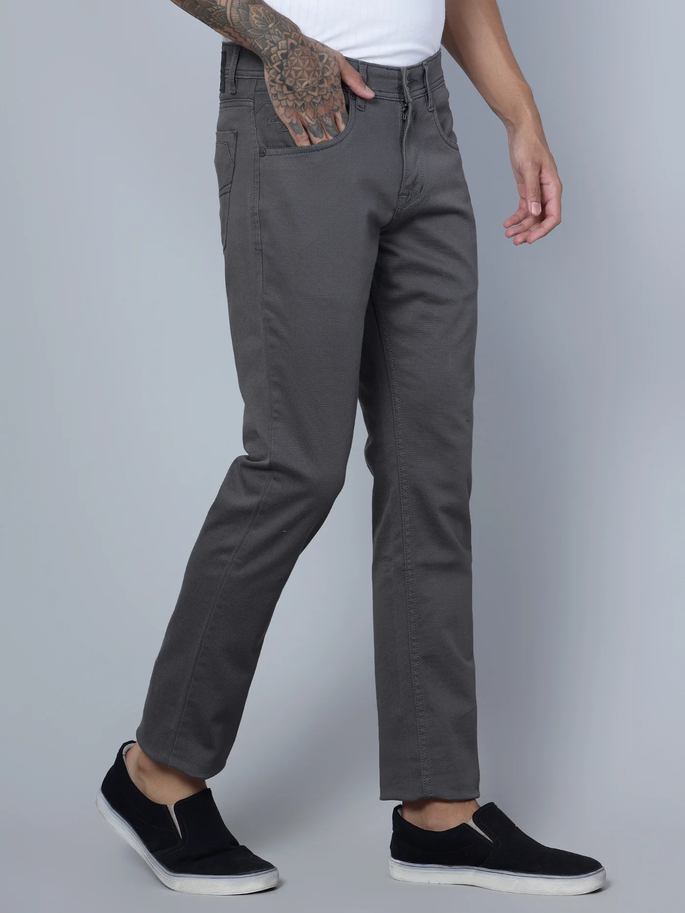 Men's Casual Flat front Grey  Trousers - Image 3