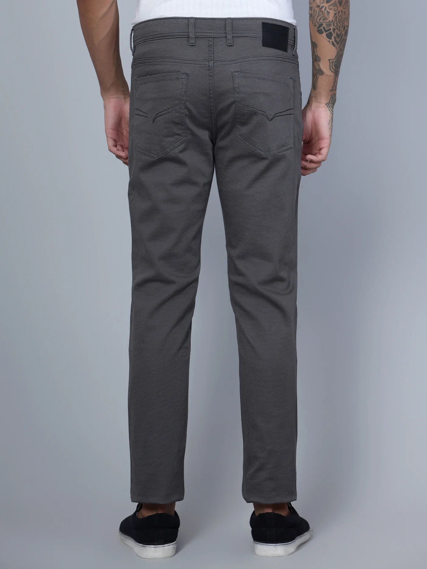 Men's Casual Flat front Grey  Trousers - Image 4