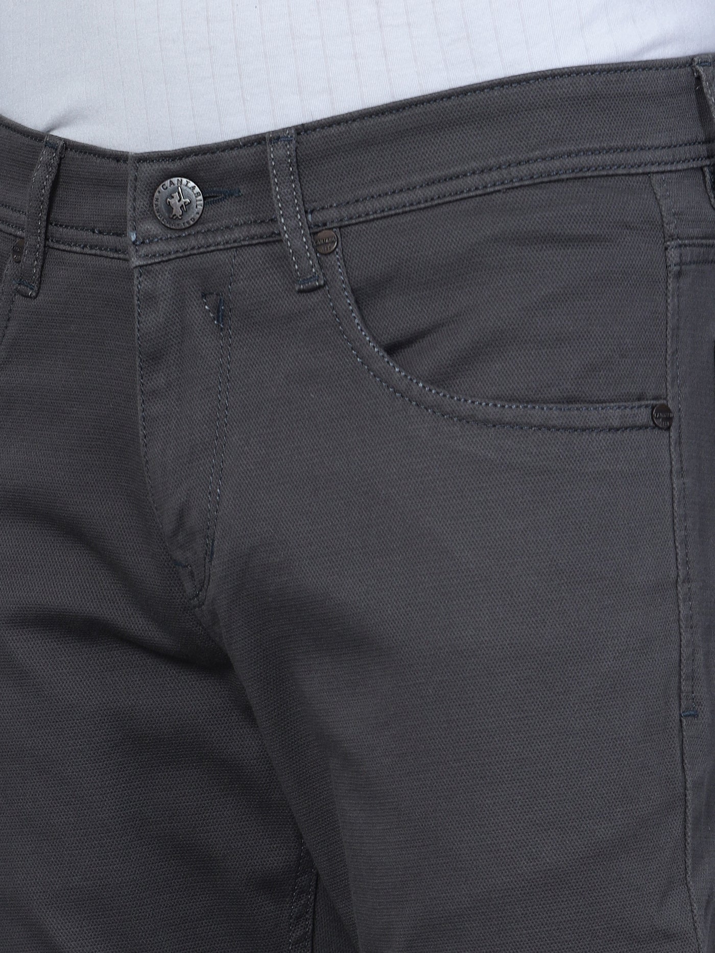 Men's Casual Flat front Grey  Trousers - Image 5