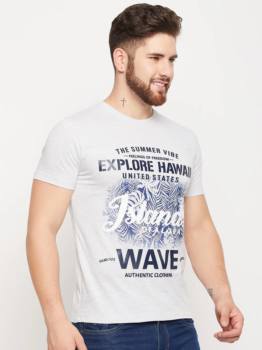 T-Shirt for Men | Breathable & Soft with Color Fastness Regular Fit Round Neck Poly Cotton Fabric Printed Pattern - Image 4