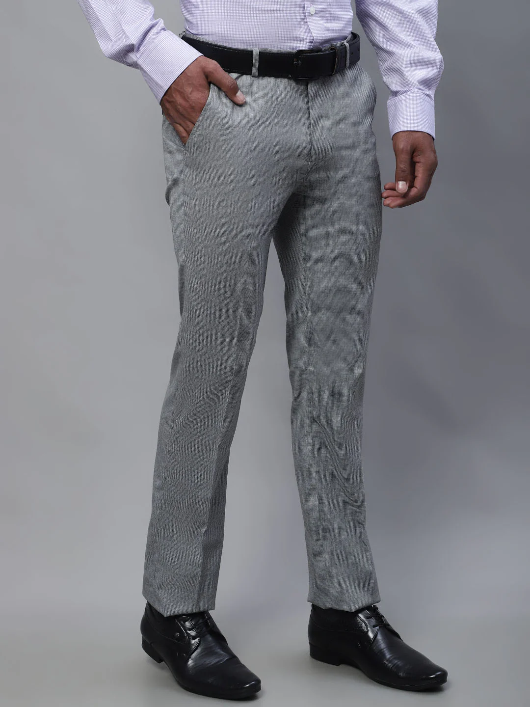 Formal Trouser for Men | Breathable & Soft with Color Fastness Regular Fit Poly Viscose Fabric Self Design Pattern Hook & Eye Closure - Image 4