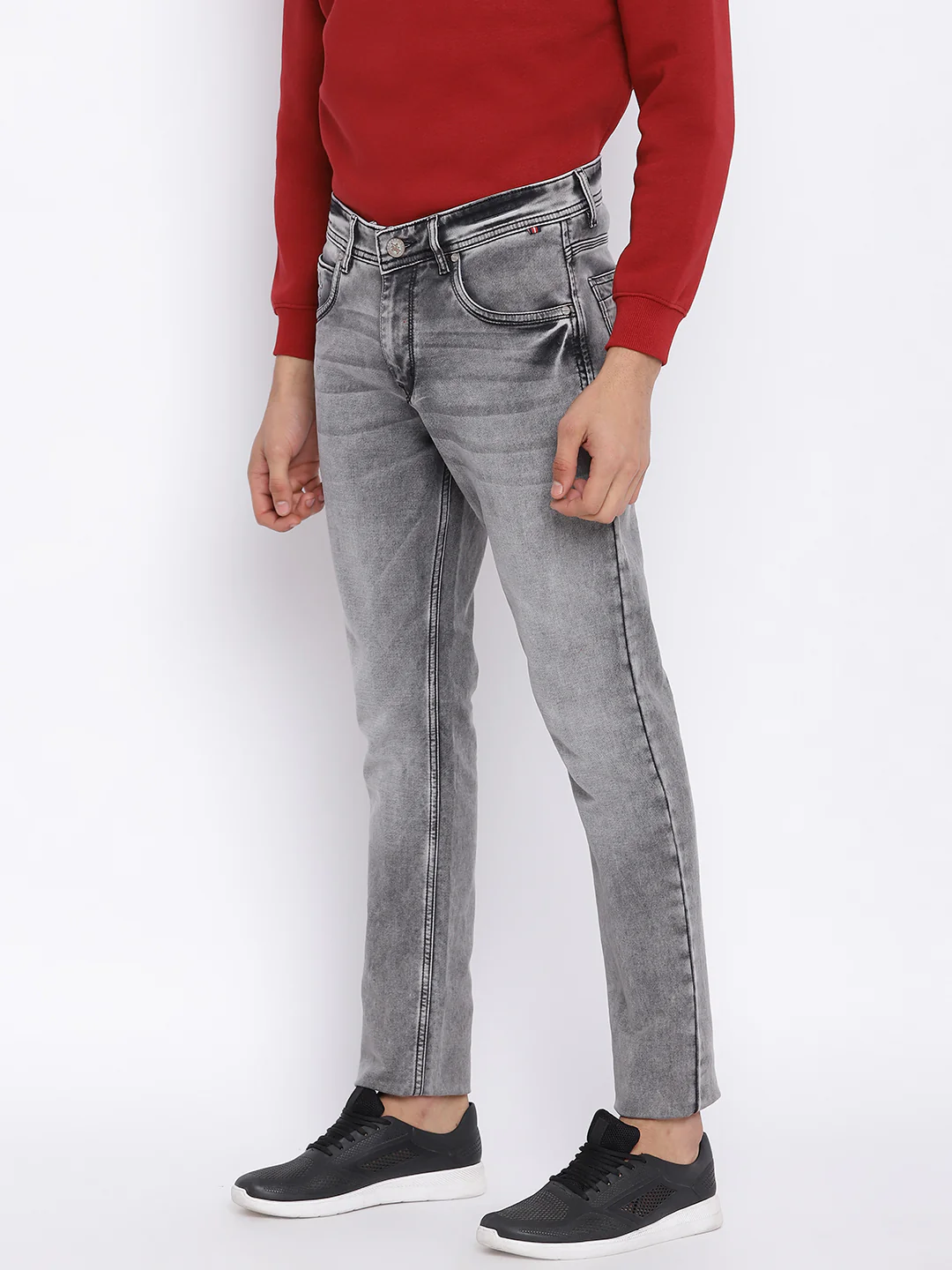 Denim Jeans for Men l Breathable & Soft with Color Fastness Ultra Narrow Fit Cotton Fabric Solid Pattern Button Closure - Image 2