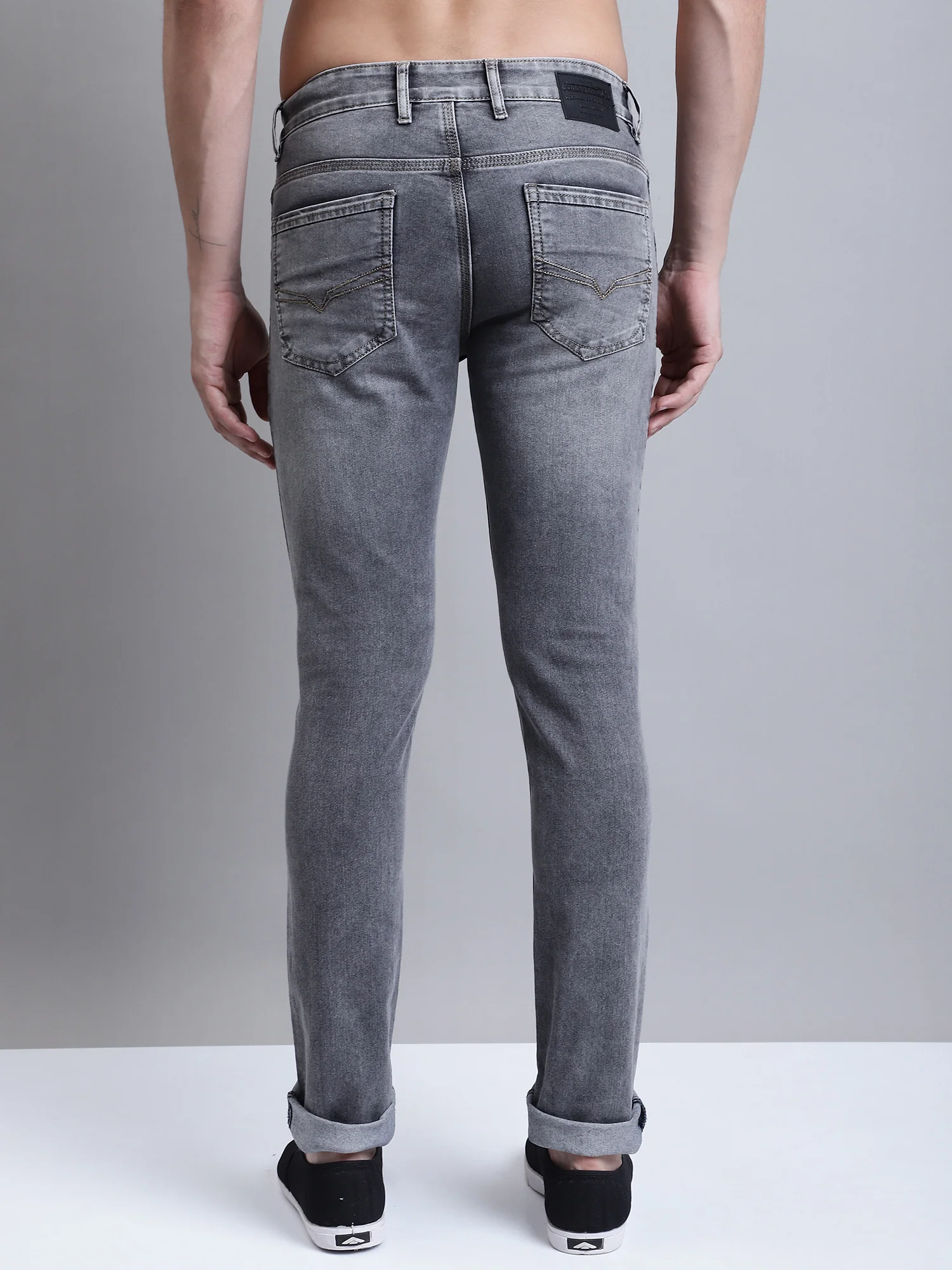 Denim Jeans for Men l Breathable & Soft with Color Fastness Ultra Narrow Fit Cotton Fabric Solid Pattern Button Closure - Image 4