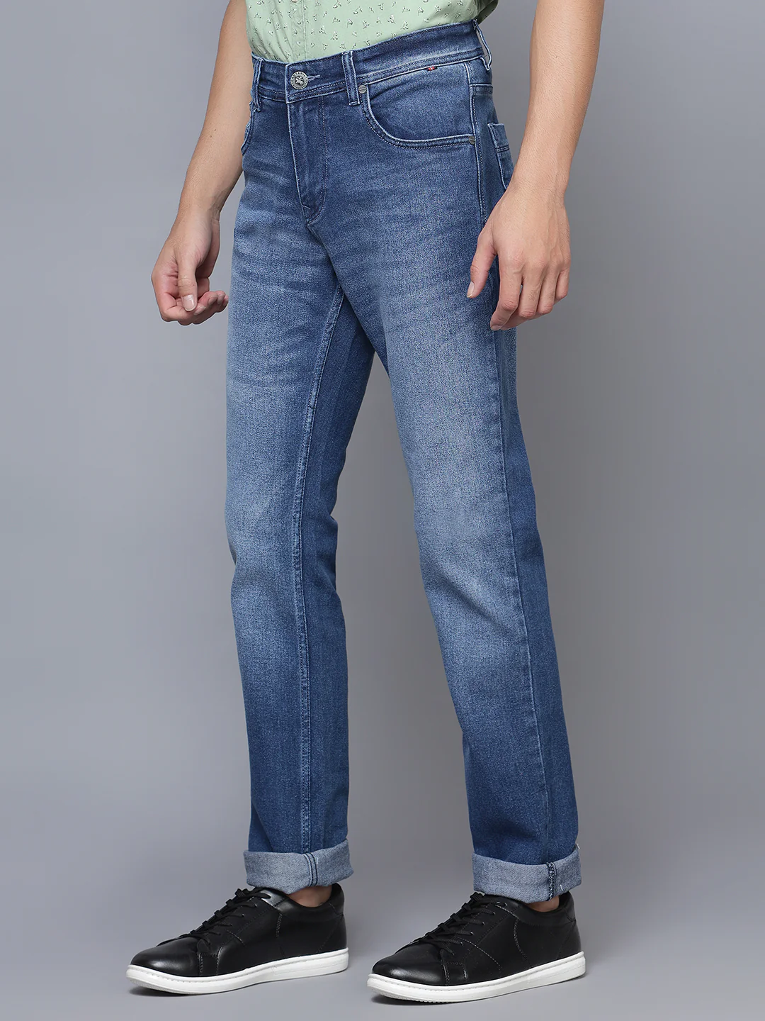 Denim Jeans for Men l Breathable & Soft with Color Fastness Ultra Narrow Fit Cotton Fabric Solid Pattern Button Closure - Image 3