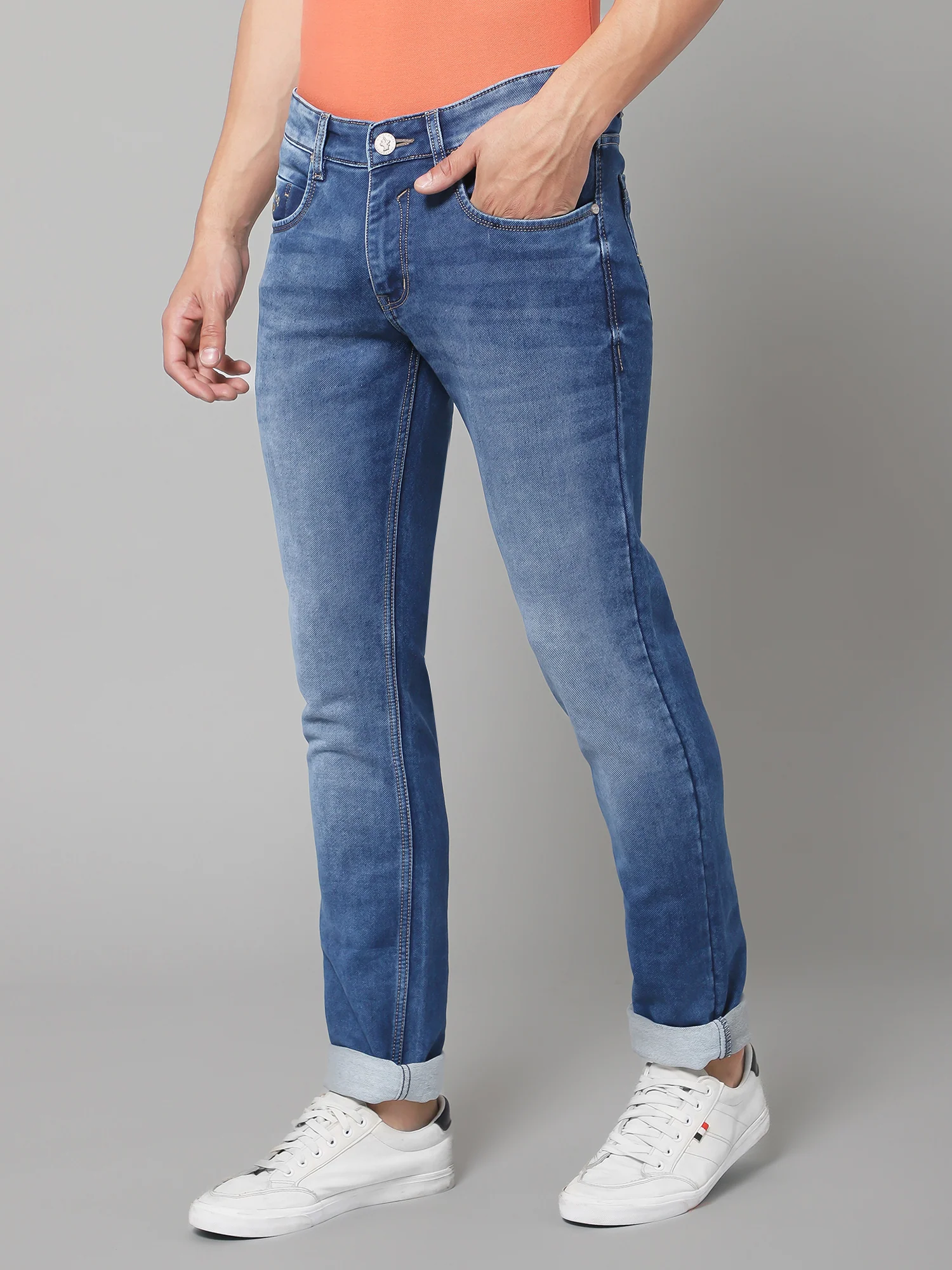 Denim Jeans for Men l Breathable & Soft with Color Fastness Ultra Narrow Fit Cotton Fabric Solid Pattern Button Closure - Image 2