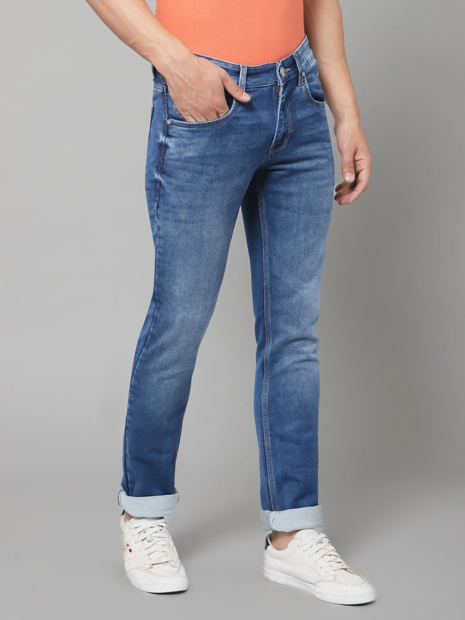 Denim Jeans for Men l Breathable & Soft with Color Fastness Ultra Narrow Fit Cotton Fabric Solid Pattern Button Closure - Image 3