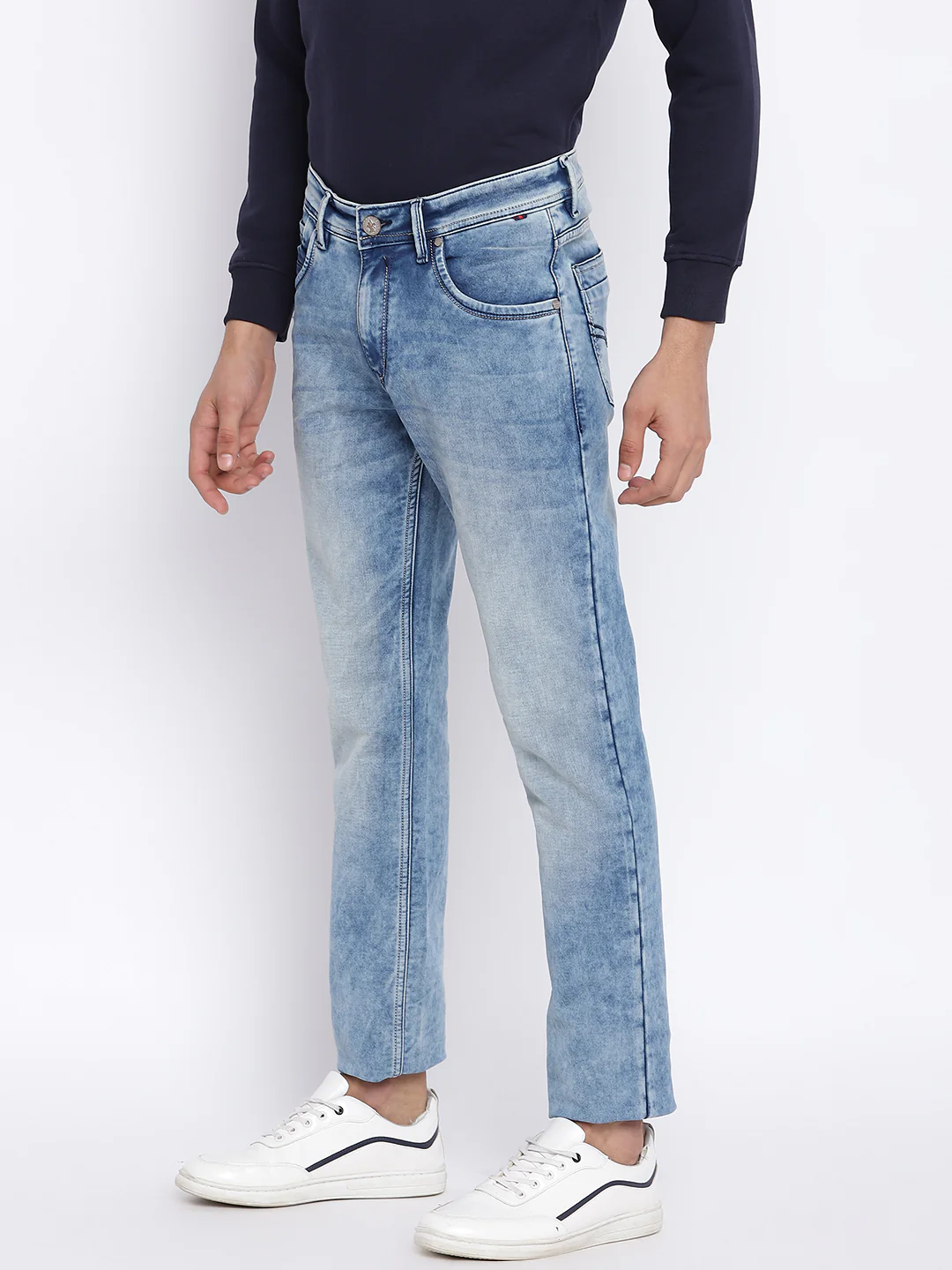Denim Jeans for Men l Breathable & Soft with Color Fastness Ultra Narrow Fit Cotton Fabric Solid Pattern Button Closure - Image 2